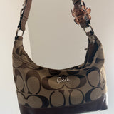 Beige Coach Signature Shoulder Bag with Tan Trim