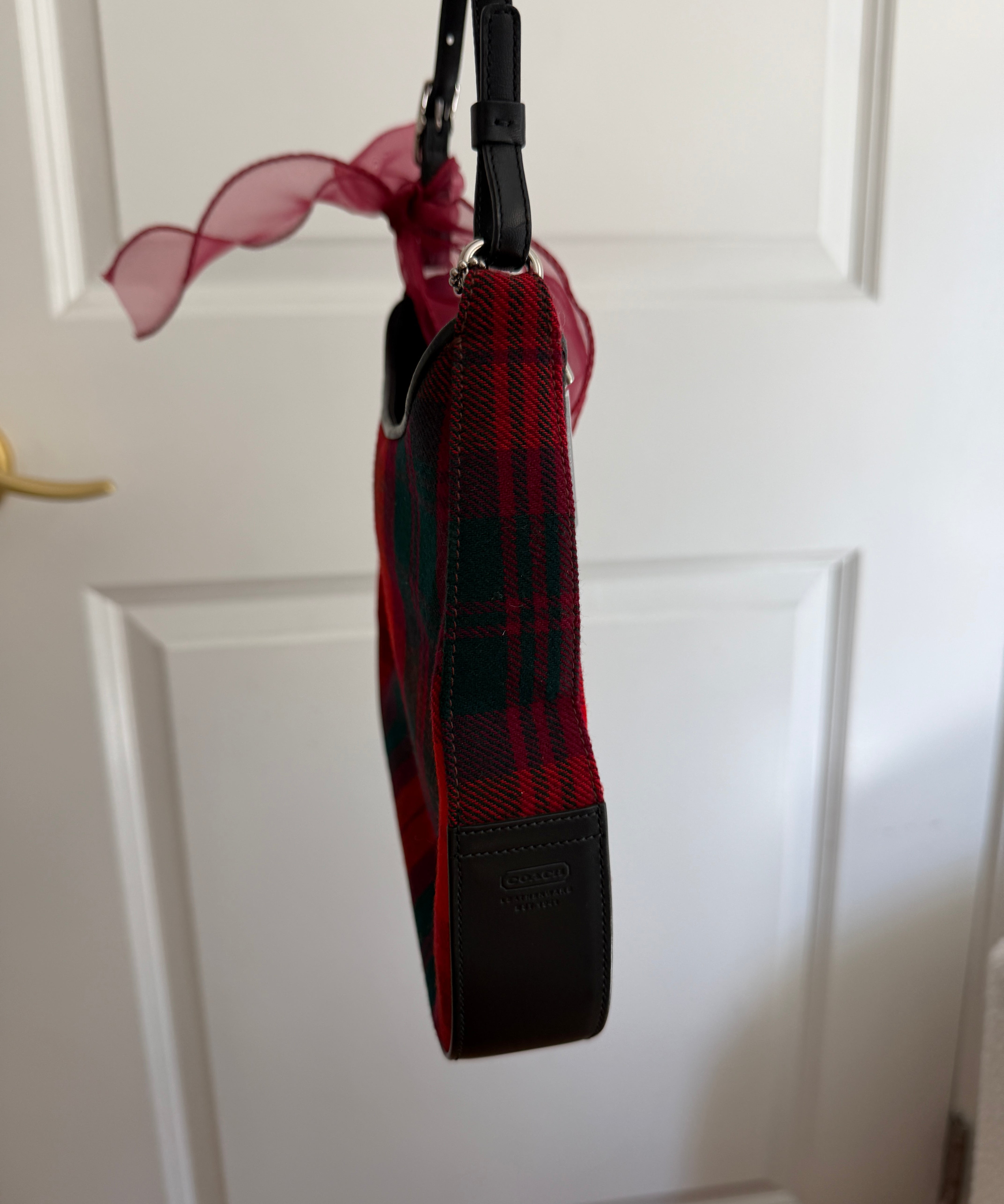 Coach Plaid Red Tweed Tartan Hamptons Shoulder Bag