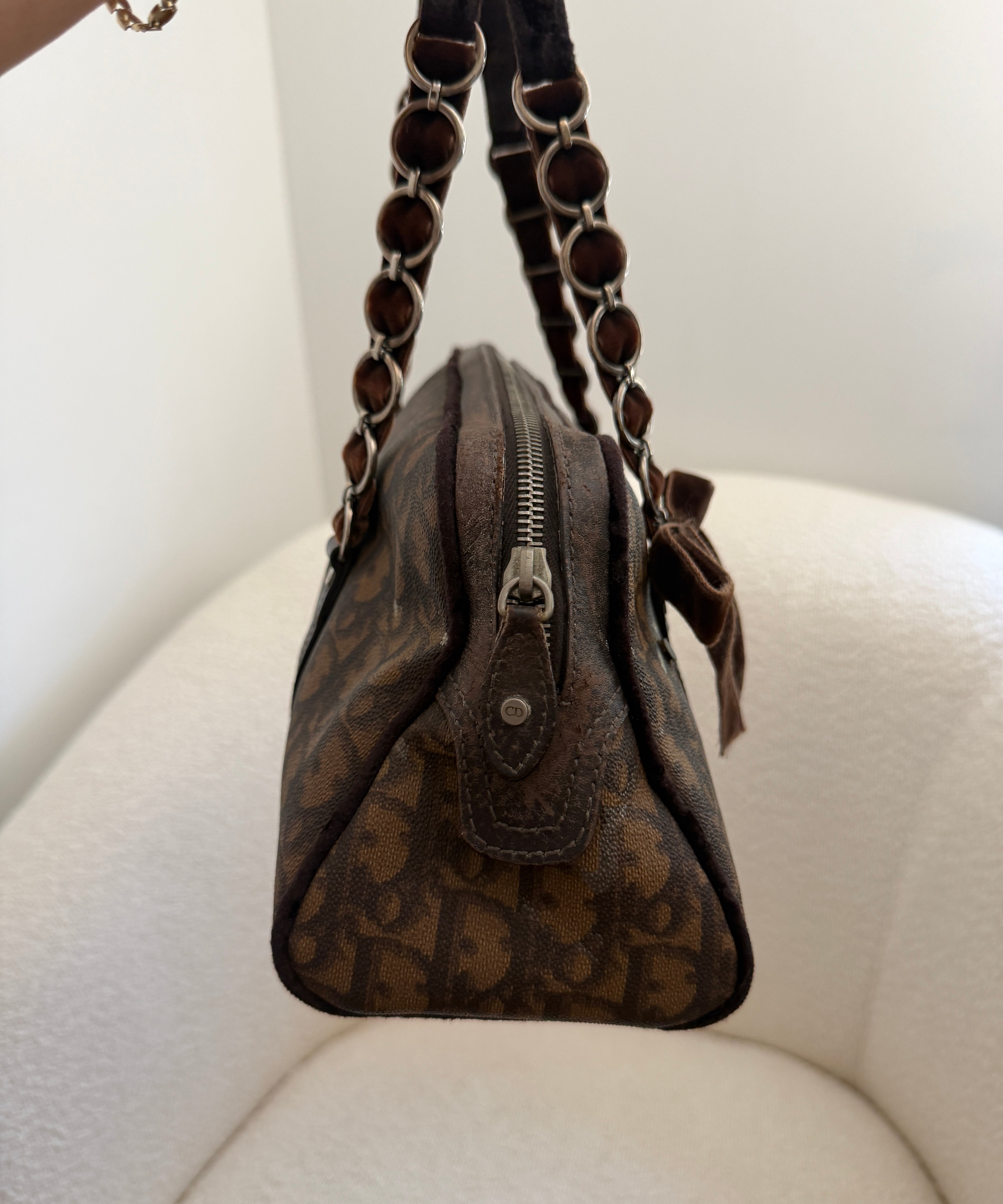 Brown Dior Romantique Trotter Boston Bag