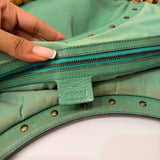Teal Gucci Leather Bamboo Handle Studded Hobo