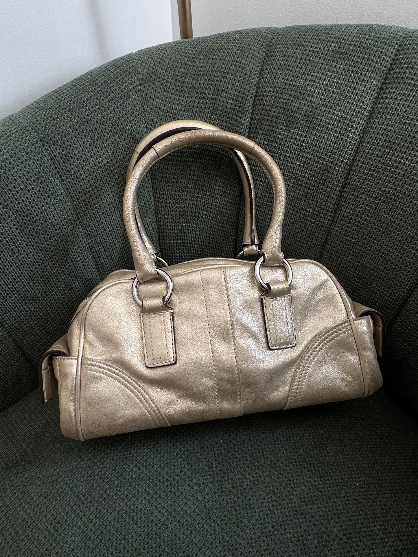Coach Silver Shimmer Mini Boston Satchel Bag