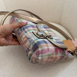 Rare Coach Madras Plaid Poppy Double Pocket Pushlock Bag
