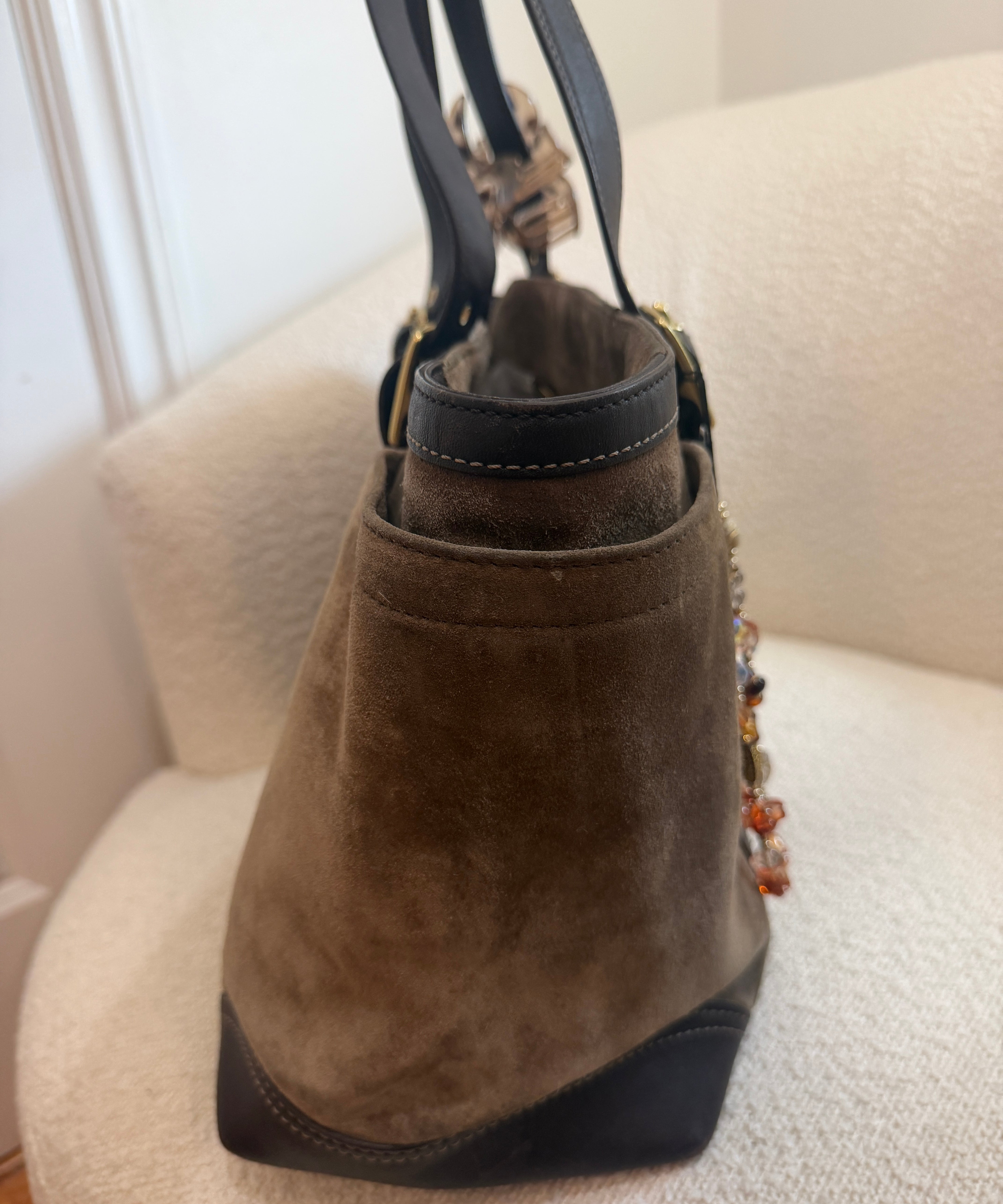 Coach Olive Brown Suede Tote Bag