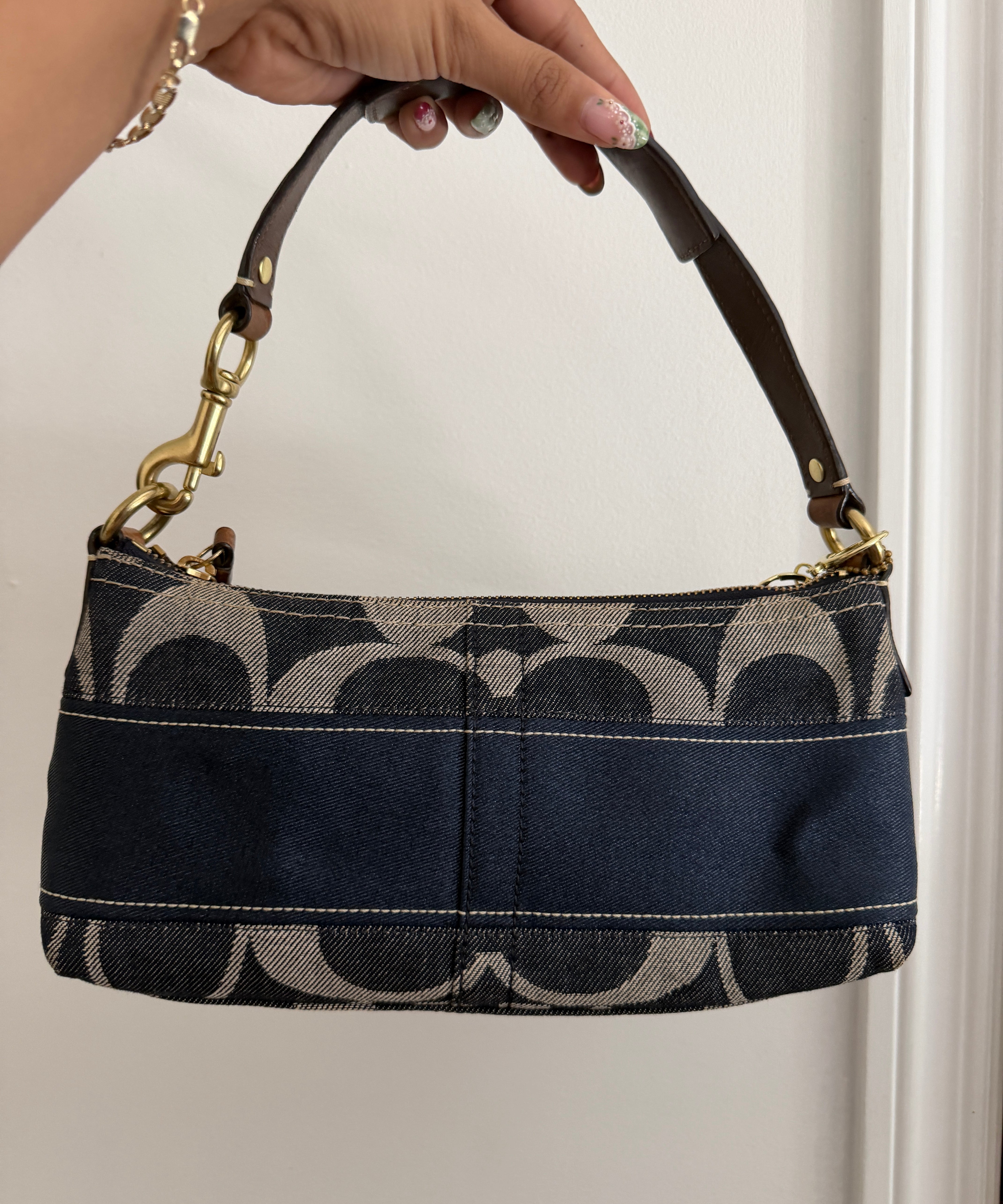 Coach Denim Stripe Monogram Mini Carly Bag
