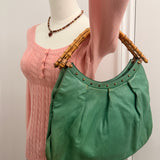 Teal Gucci Leather Bamboo Handle Studded Hobo