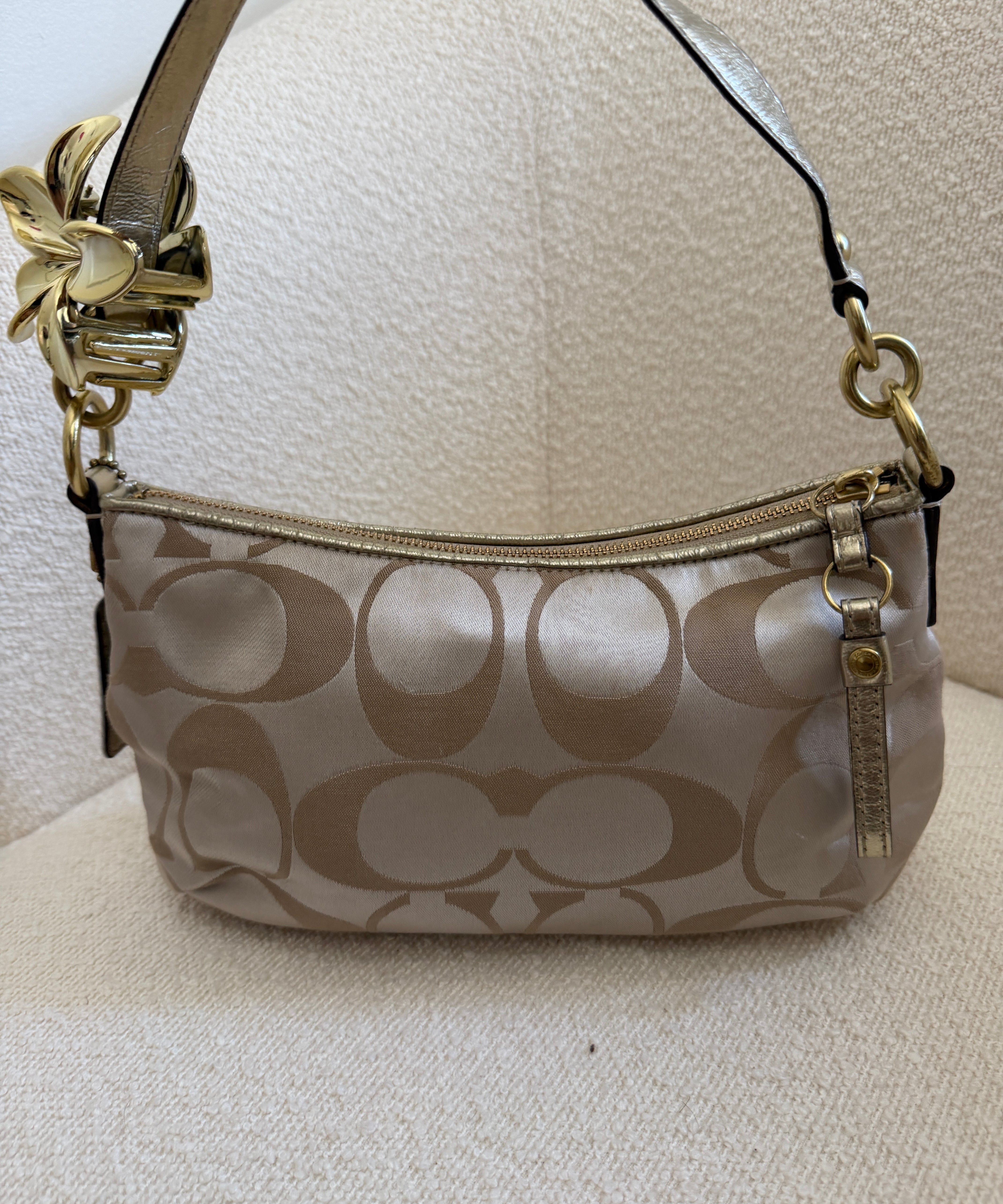 Coach Beige Signature Poppy Shoulder Bag