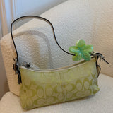Rare Coach Lime Green Signature East West Baguette with White Trim
