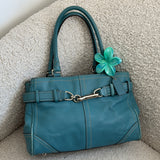 Coach Teal Leather Hamptons Carry-All Bag