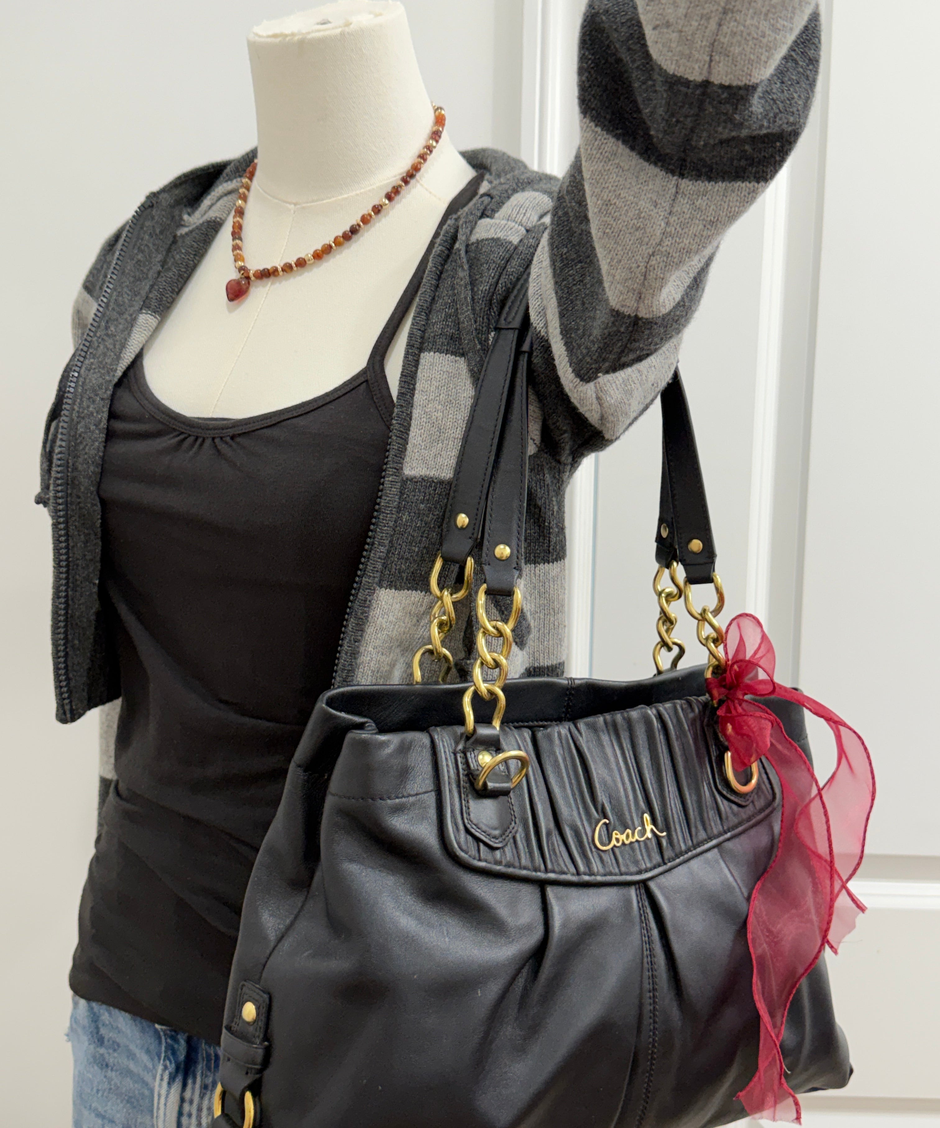 Coach Black Leather Ashley Carry-All Bag