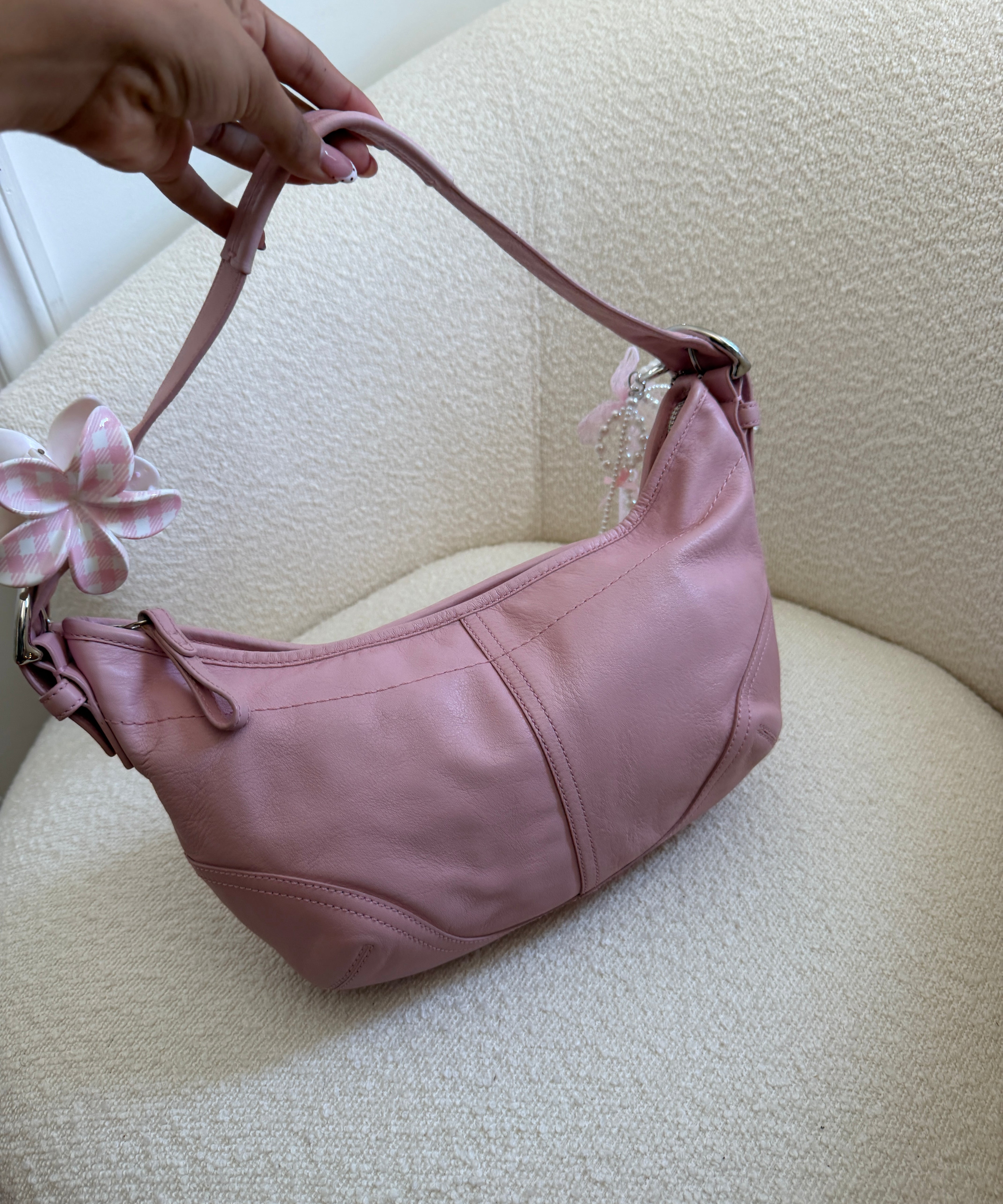 Rare Pink Leather Mini Hobo Bag