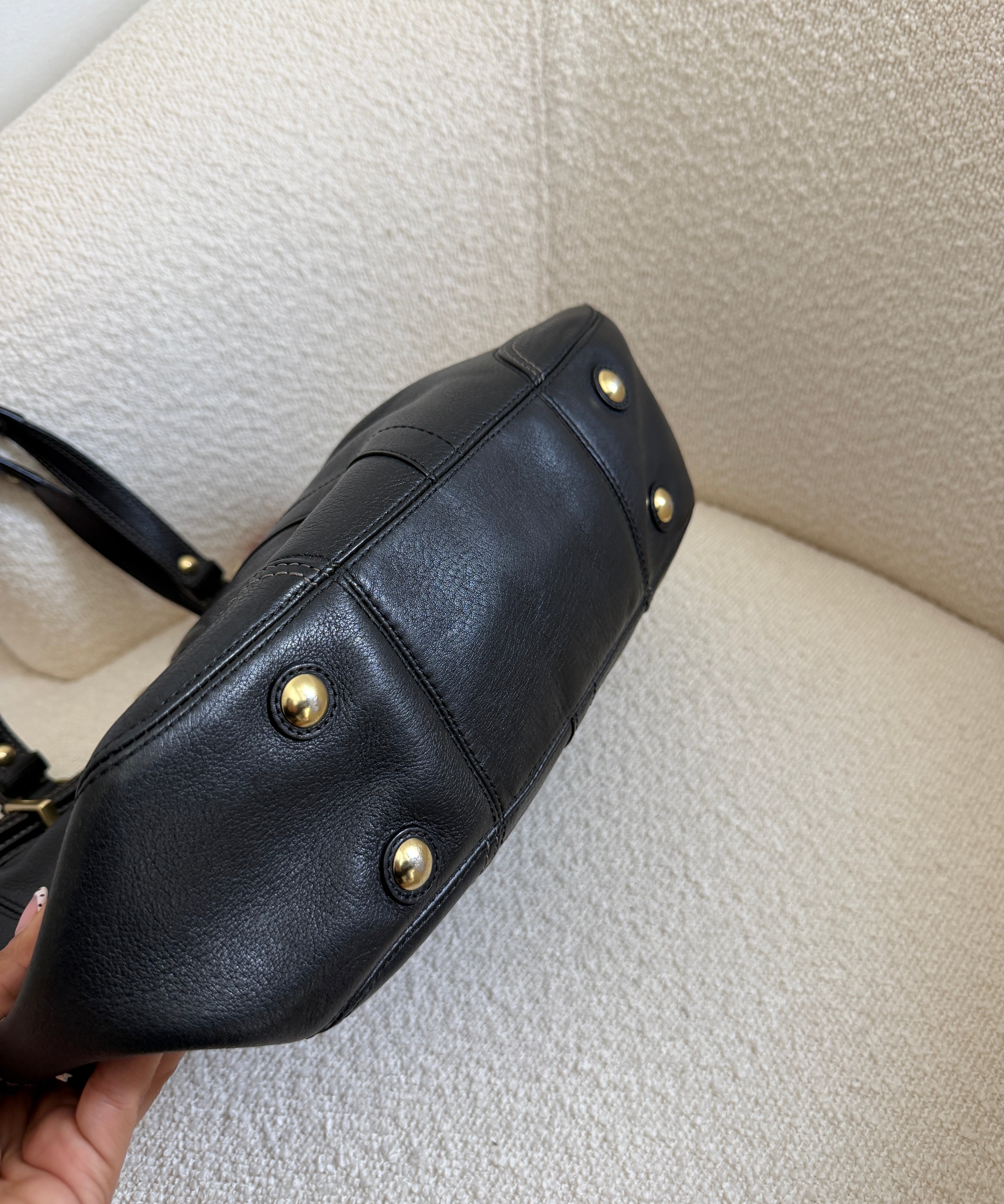 Coach Black Leather Pleated Hobo Bag