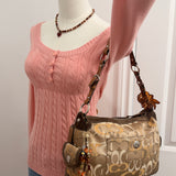 Rare Coach Brown Signature Suede Chelsea Shoulder Bag with Side Pockets