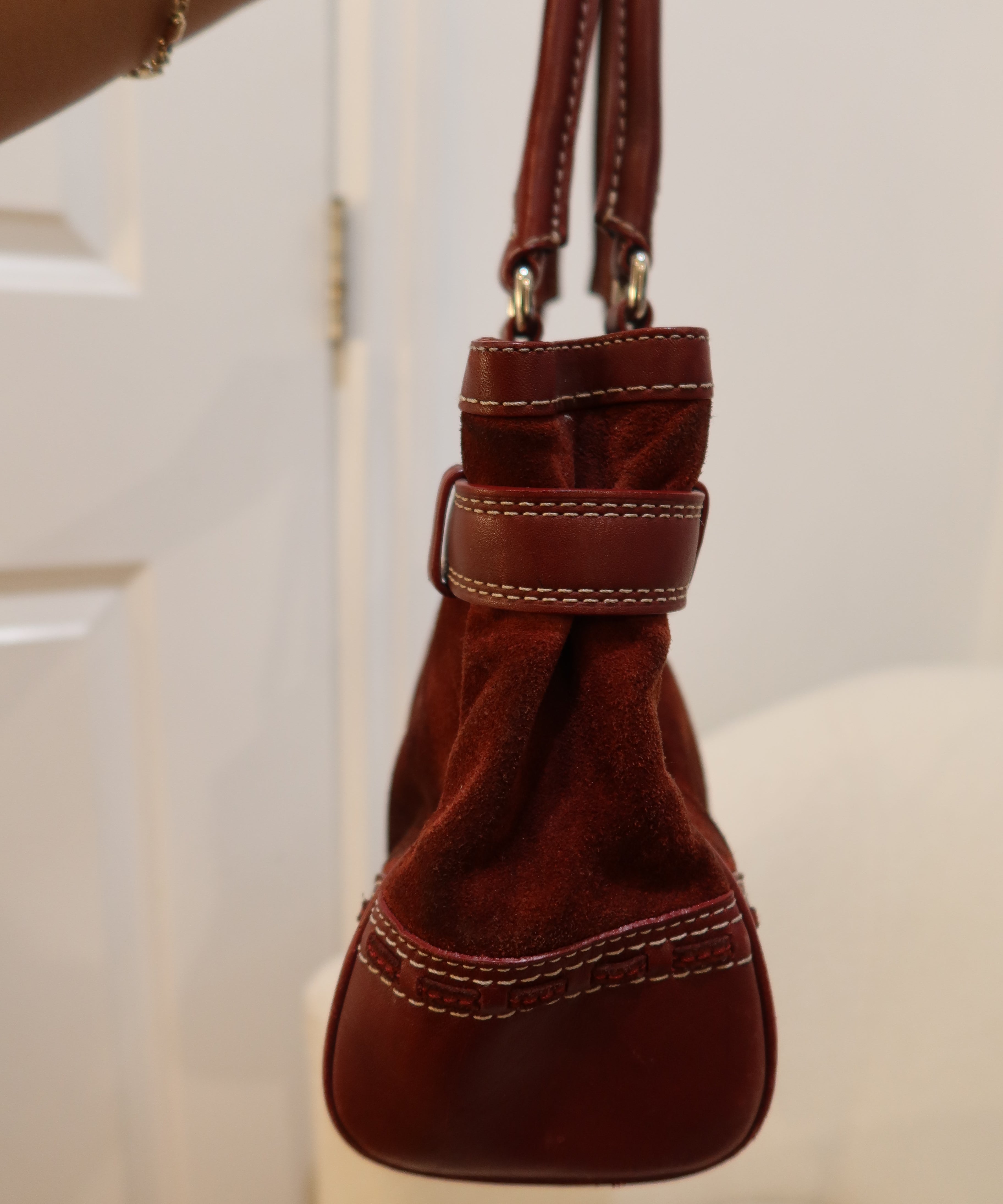 Coach Burgundy Suede Hamptons Carry-All Bag