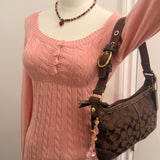 Coach Chocolate Brown Monogram Shoulder Bag with Brass Hardware