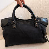 Black Balenciaga Mesh Calfskin Palladium Hardware City Bag