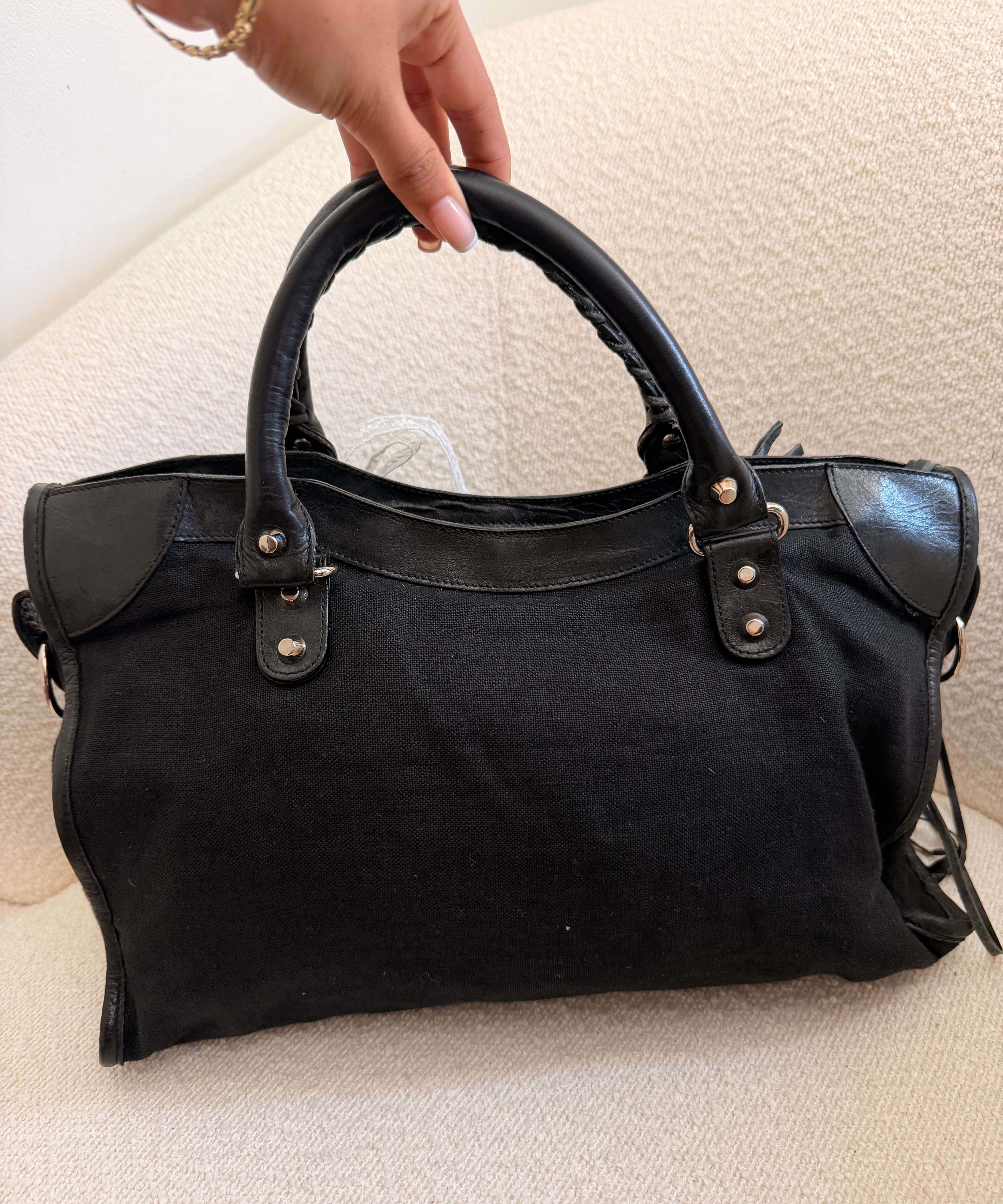 Black Balenciaga Mesh Calfskin Palladium Hardware City Bag