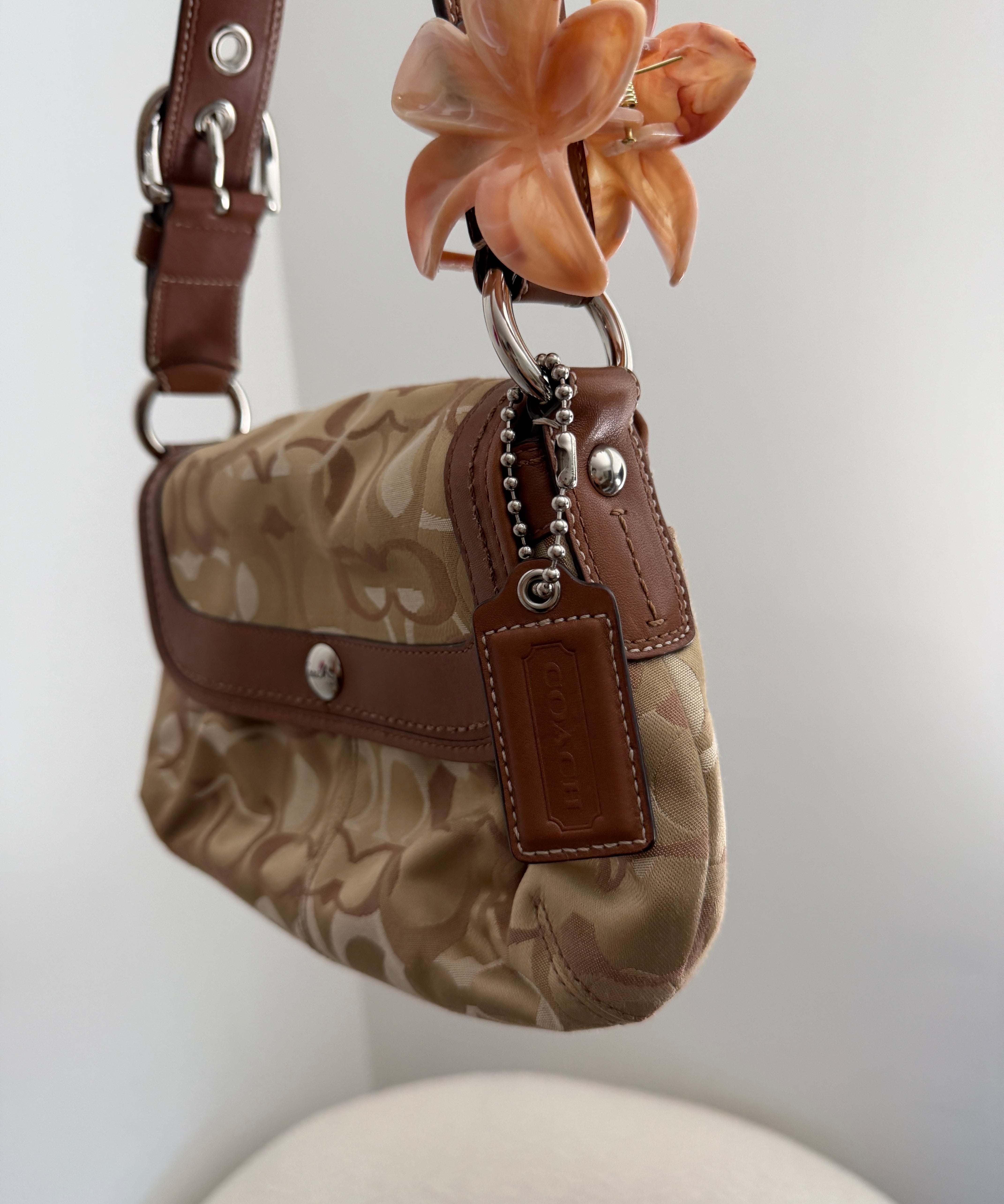 Coach Mini Tan Pleated Optic Soho Bag