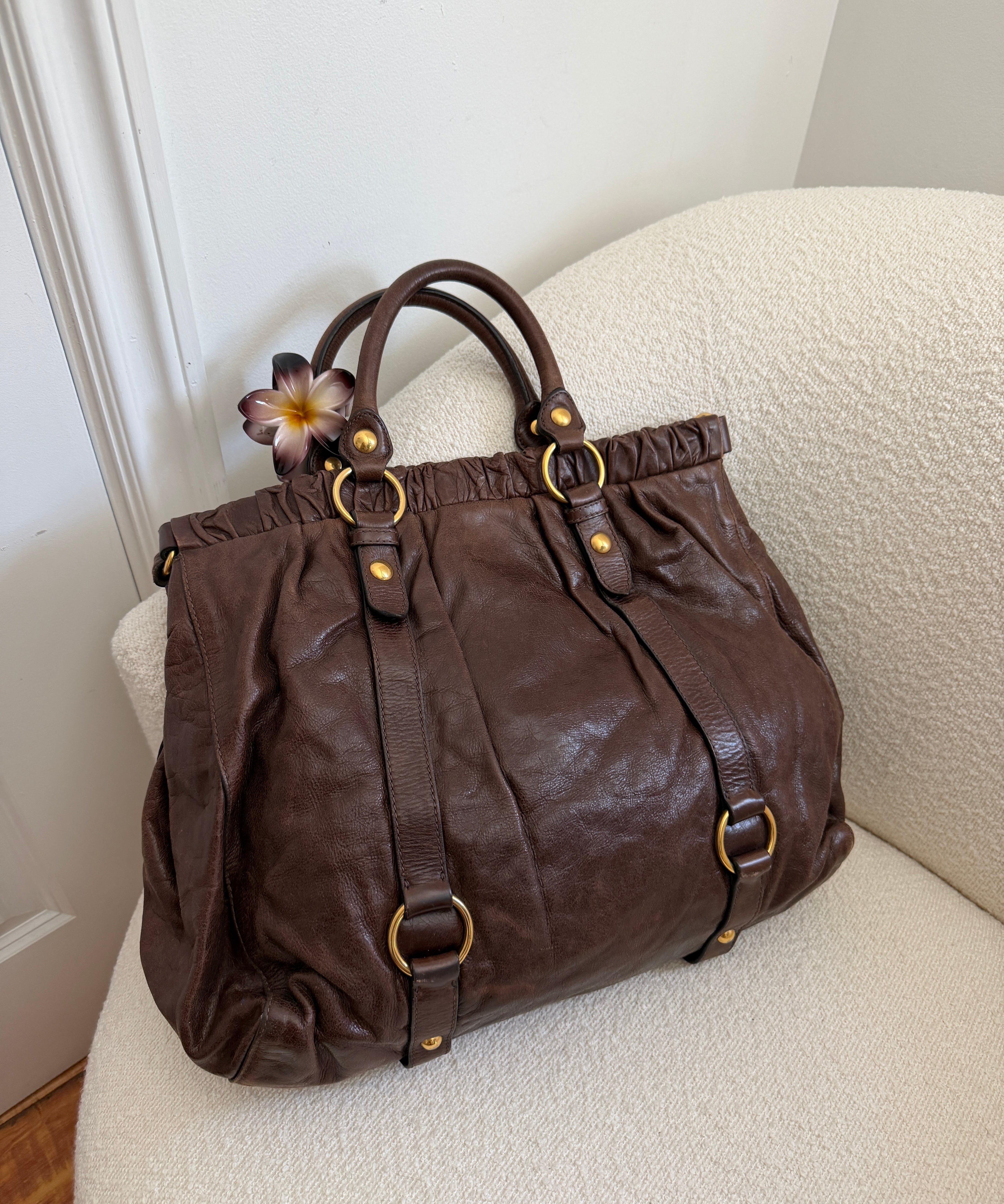 Miu Miu Brown Vitello XL Leather Bag