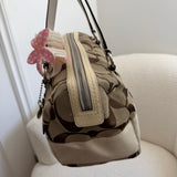 Coach White Stripe Signature Satchel Bag