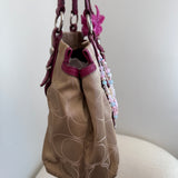 Coach Beige Signature Tote Bag with Pink Trim