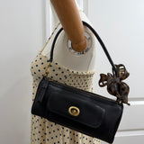 Vintage Coach Black Leather Turnlock Bowler Bag