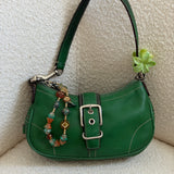 Rare Coach Green Leather Demi Hamptons Buckle Bag