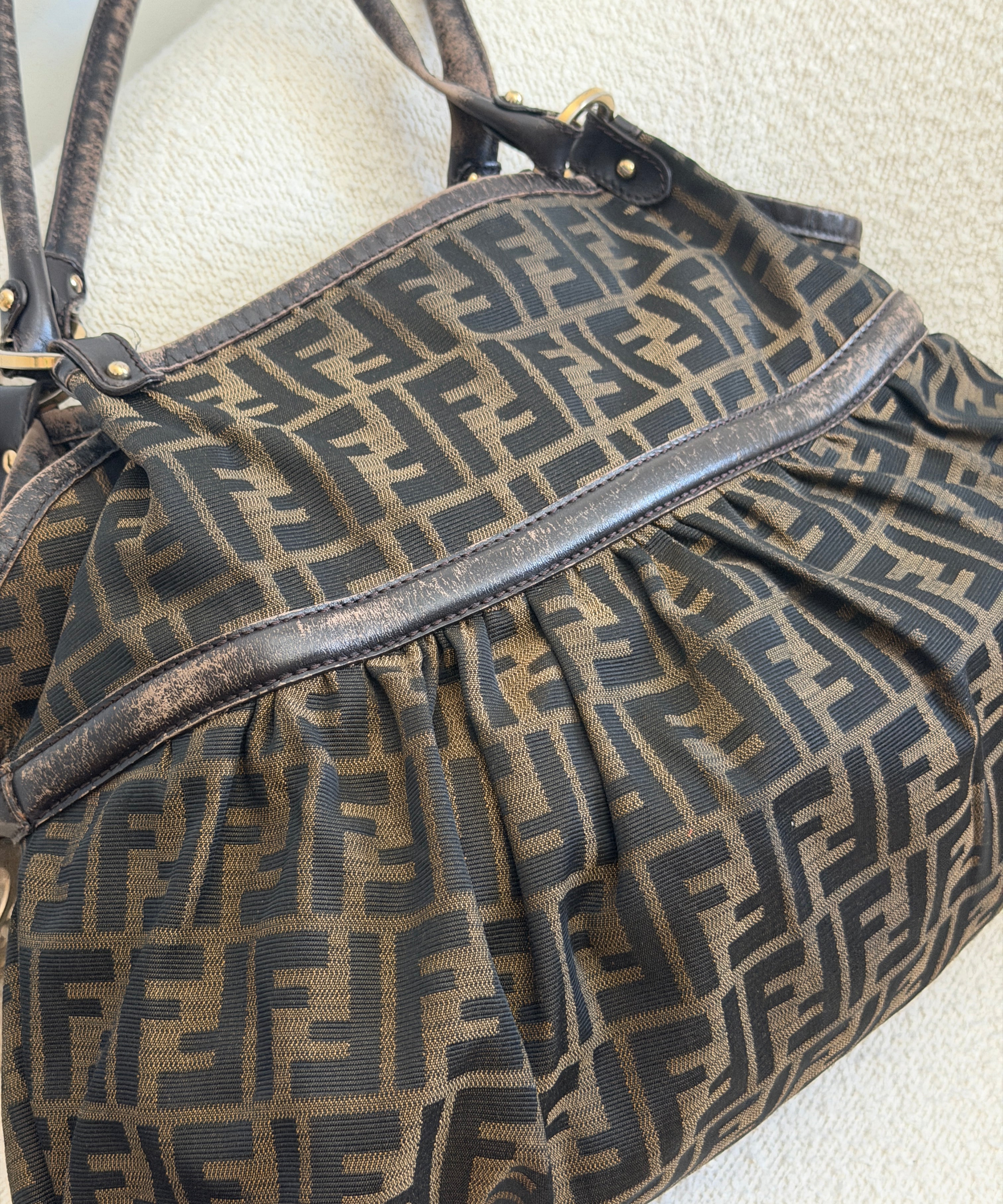 Fendi Tobacco Canvas Zucca Chef Large Shoulder Bag