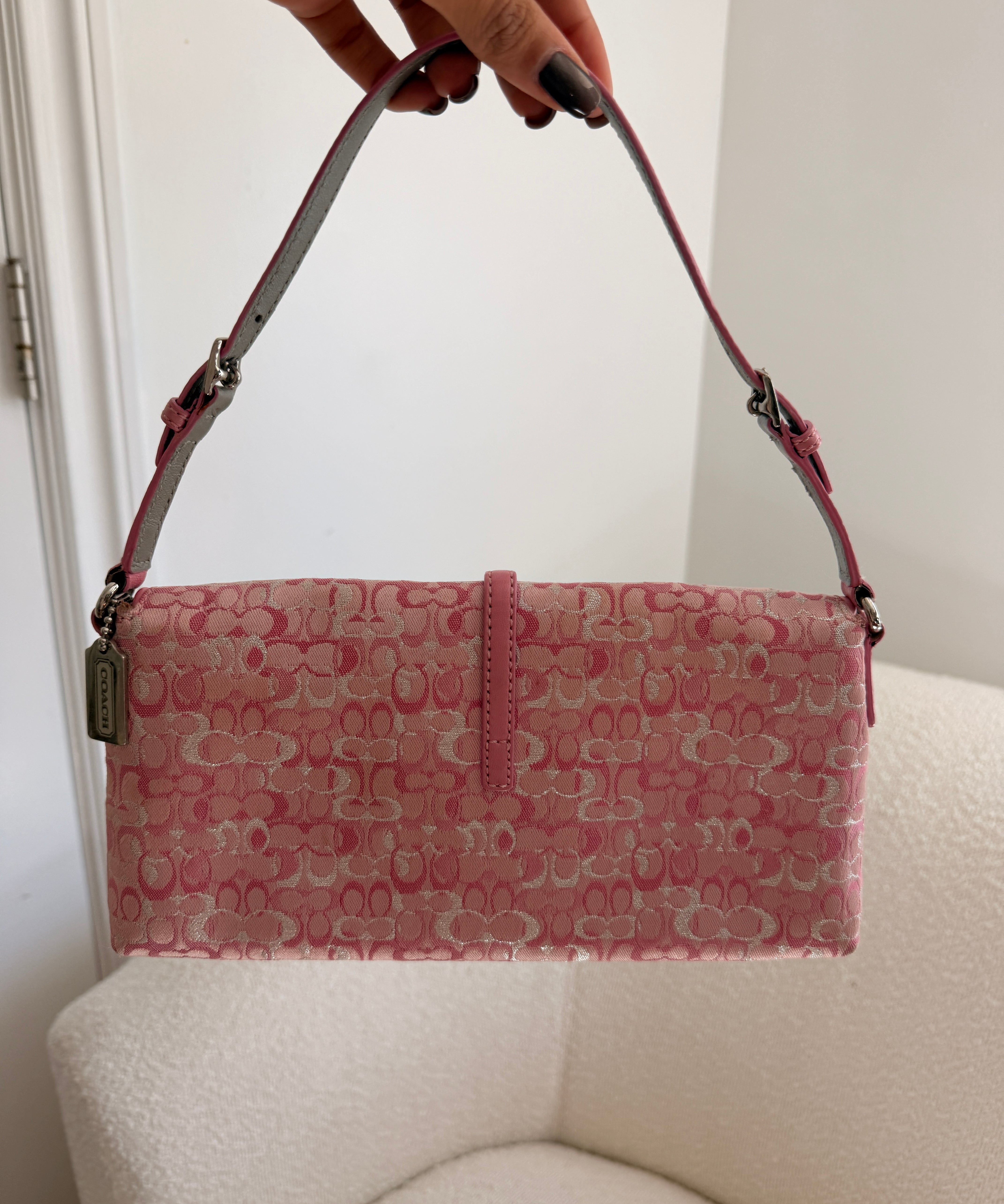 Limited Edition Coach Pink Mini Signature Lurex Clip Flap