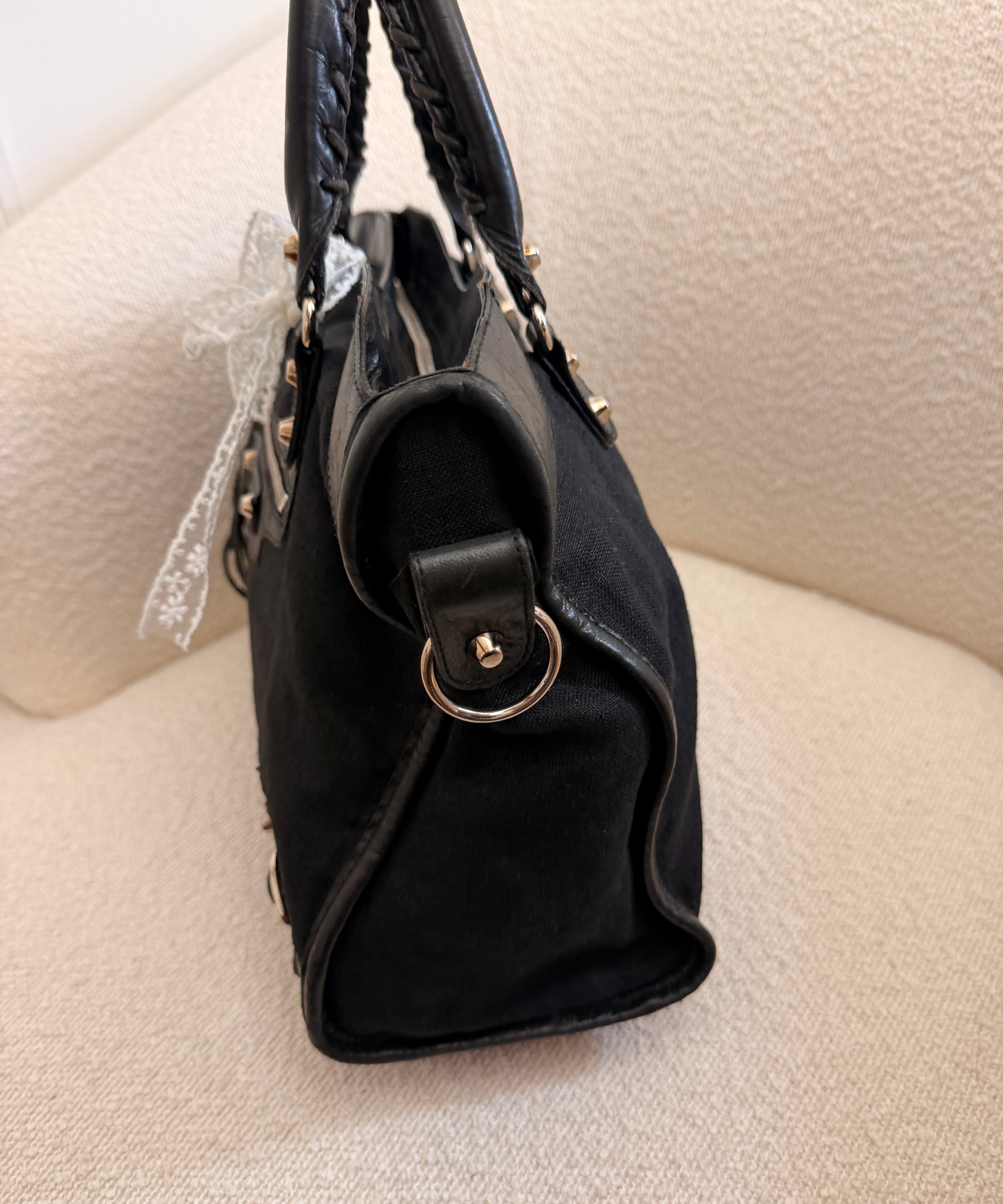 Black Balenciaga Mesh Calfskin Palladium Hardware City Bag