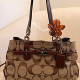 Coach Brown Signature Snakeskin Trim Tote Bag