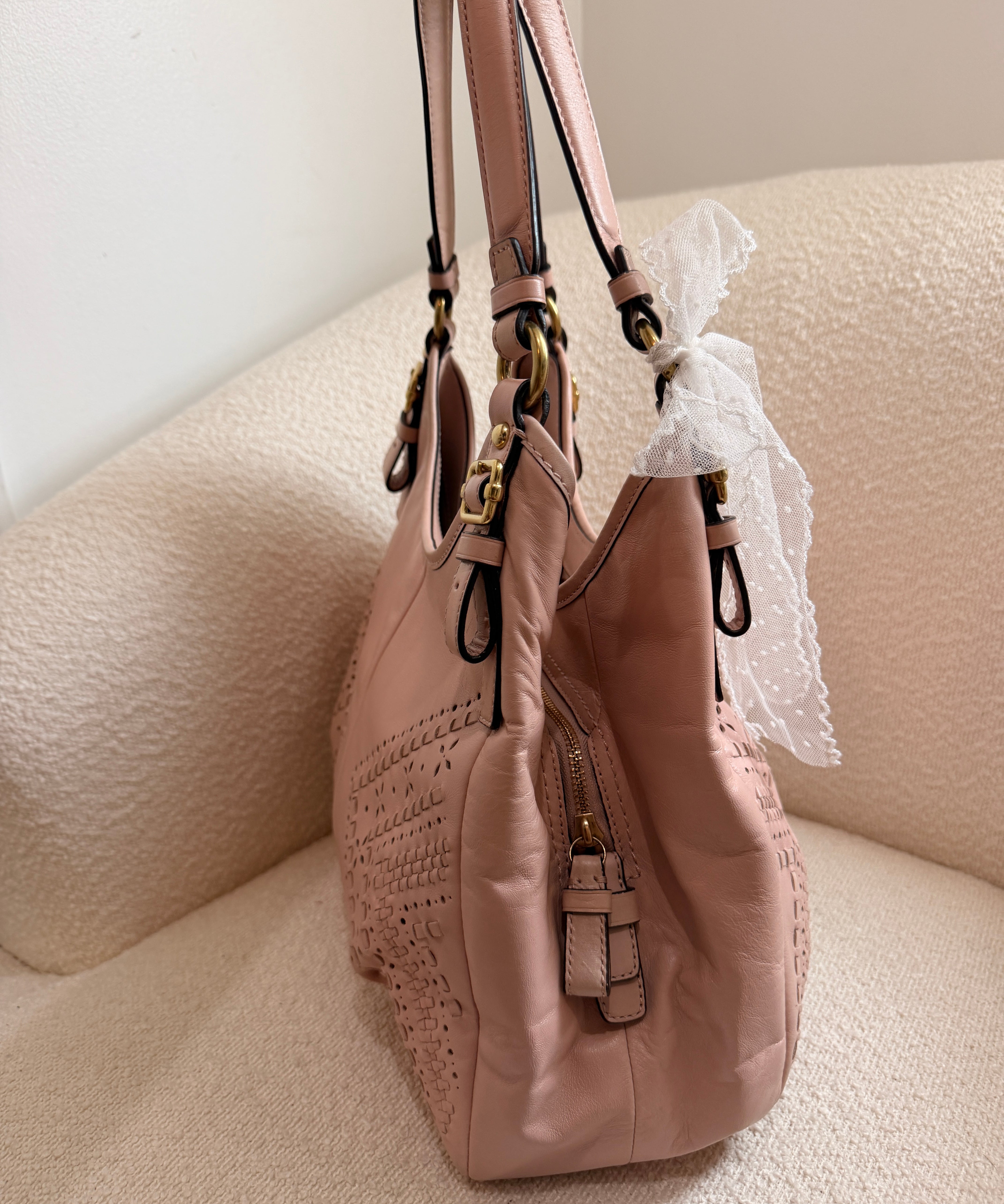 Coach Pink Leather Eyelet Maggie Shoulder Bag
