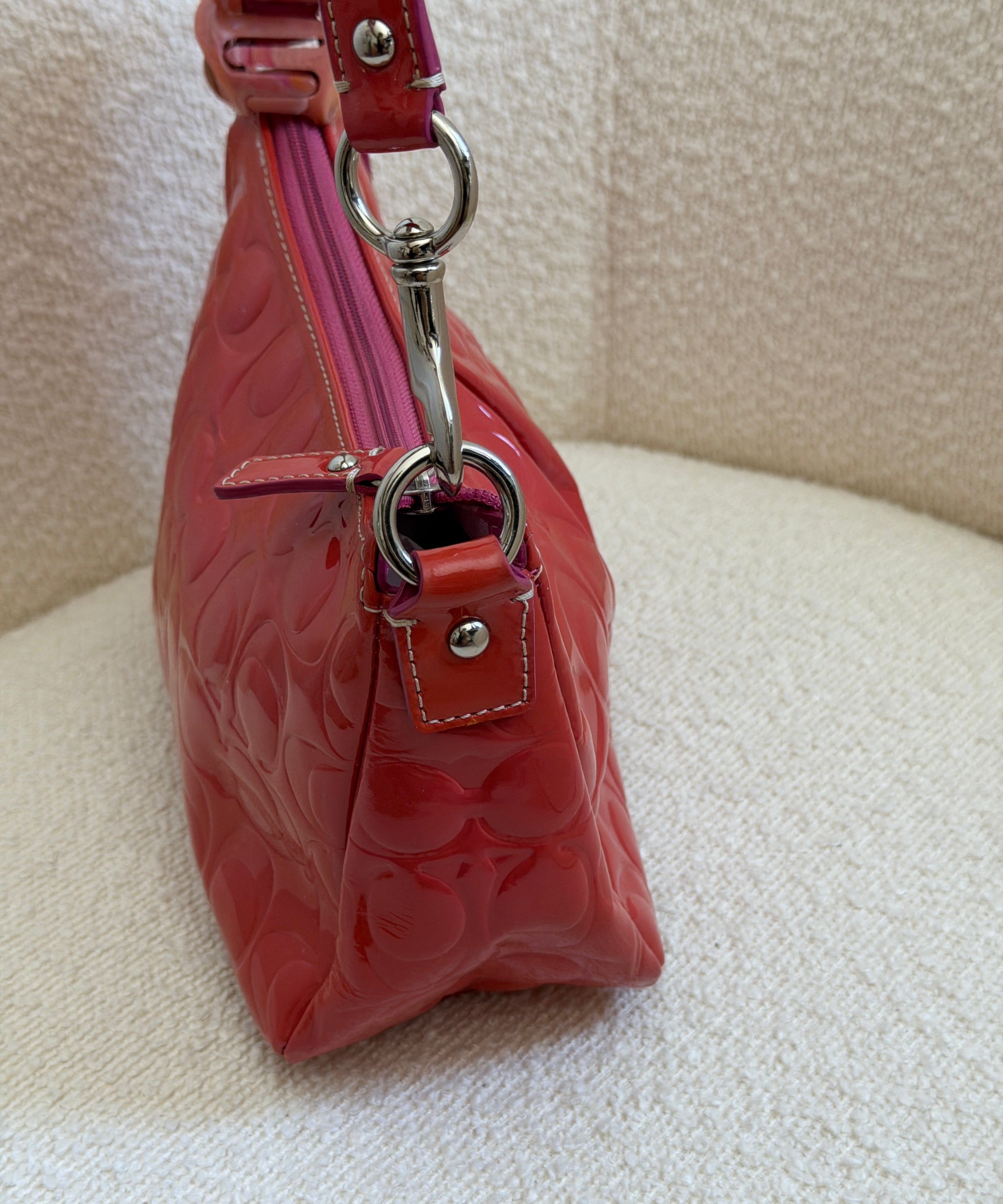 Coach Orange Patent Leather Optic Pochette