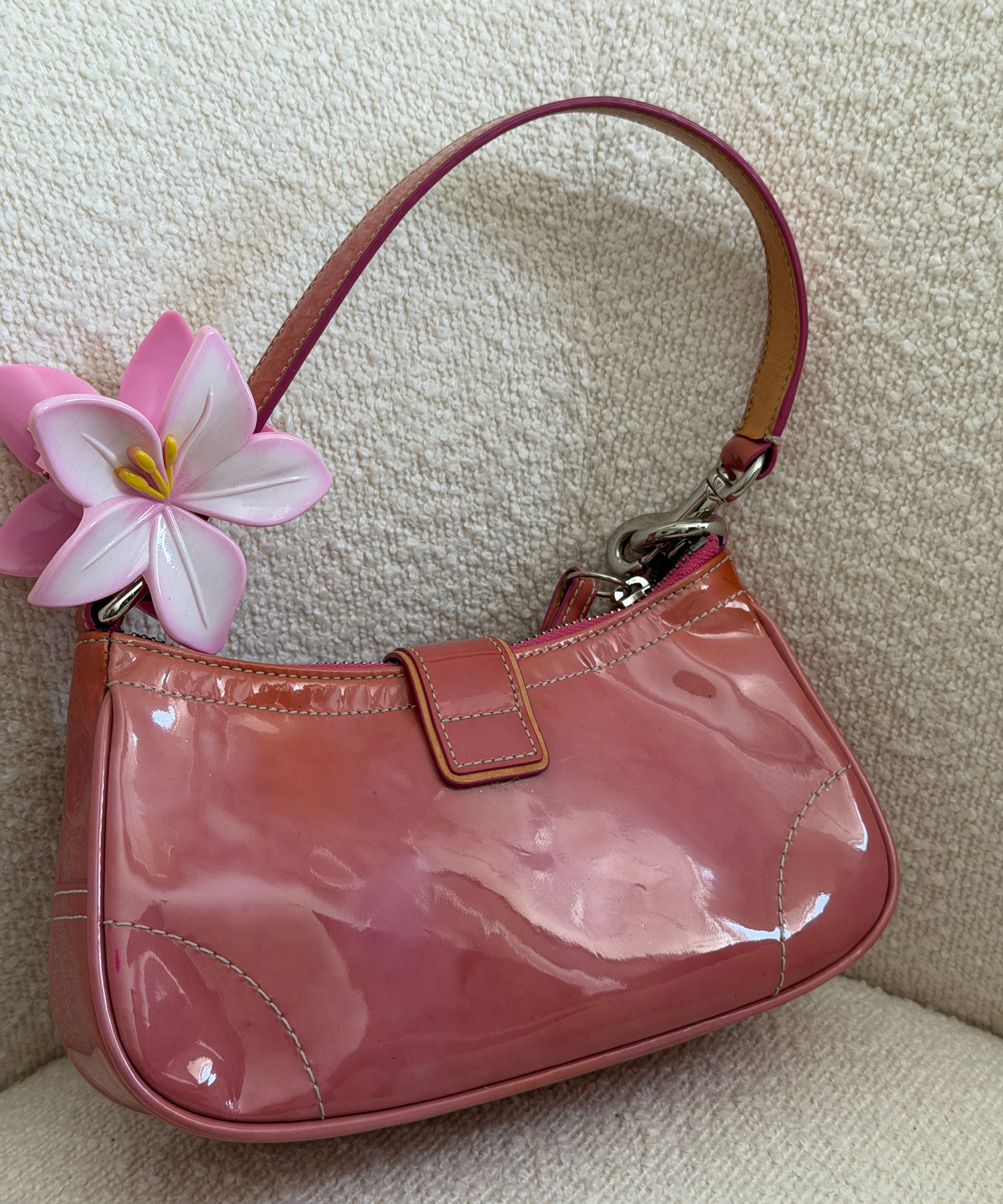 Coach Pink Patent Leather Demi Hamptons Buckle Bag