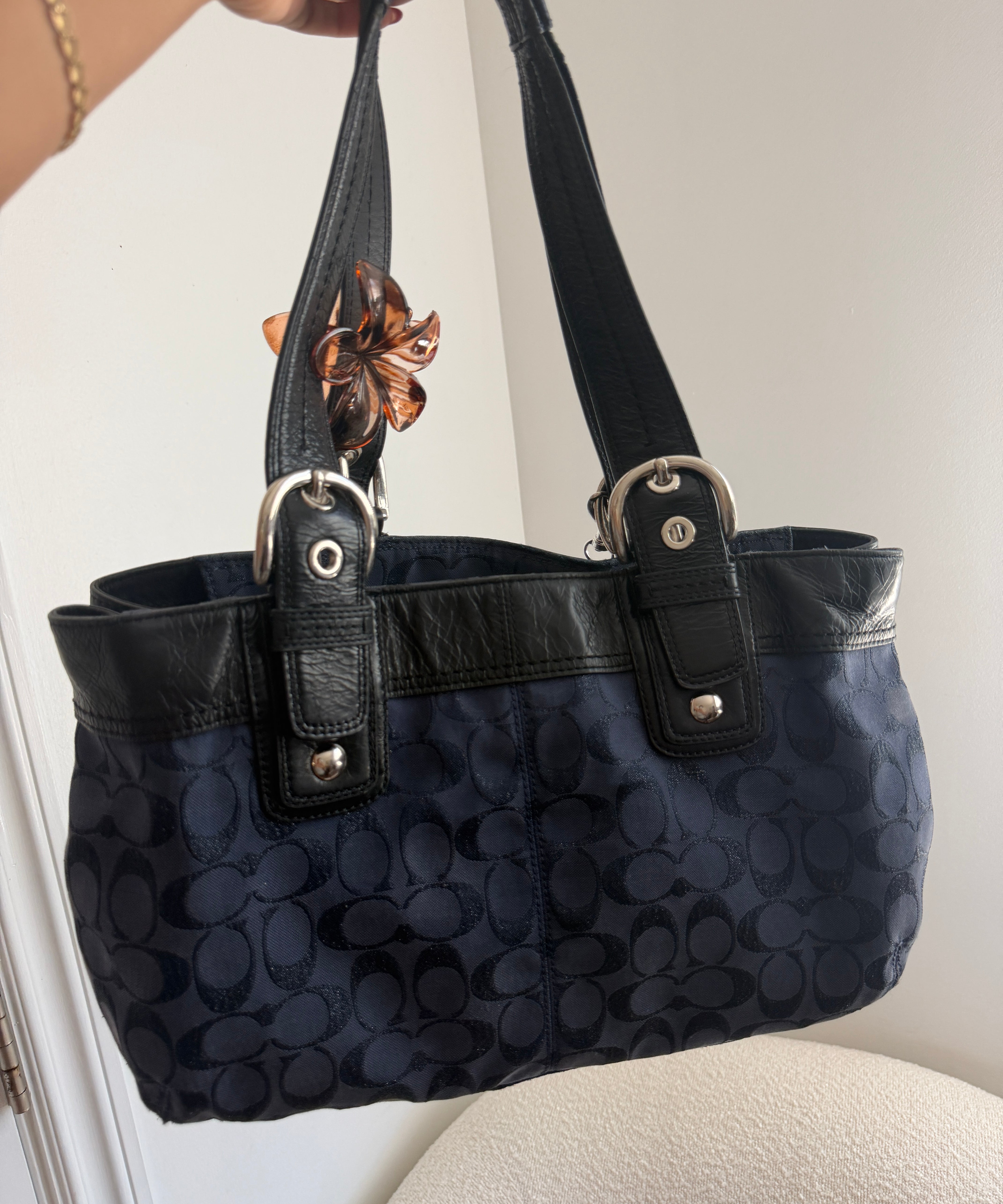 Coach Navy Shimmer Leather Soho Tote Bag