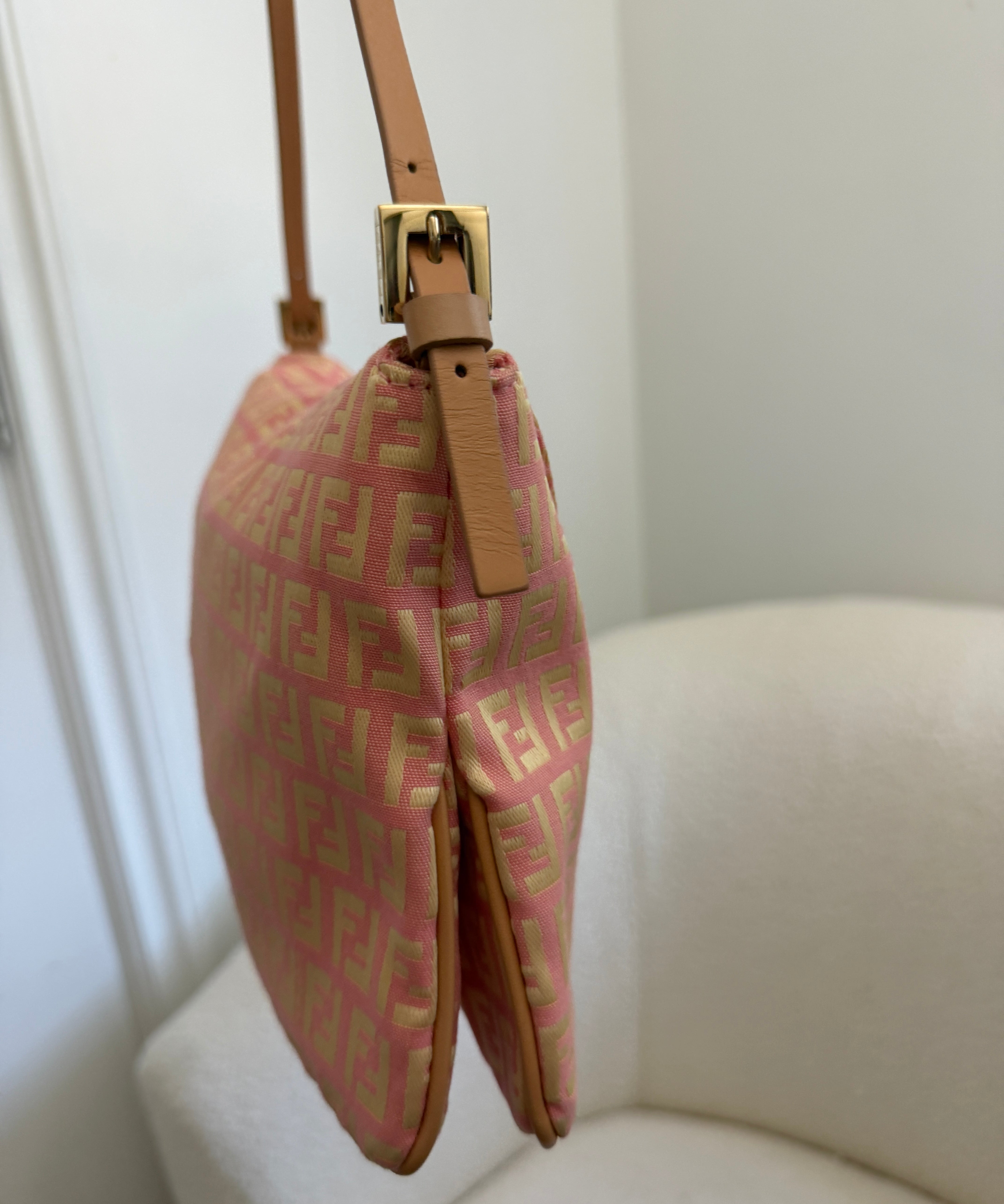 Rare Pink Fendi Zucca Baguette FF Shoulder Bag
