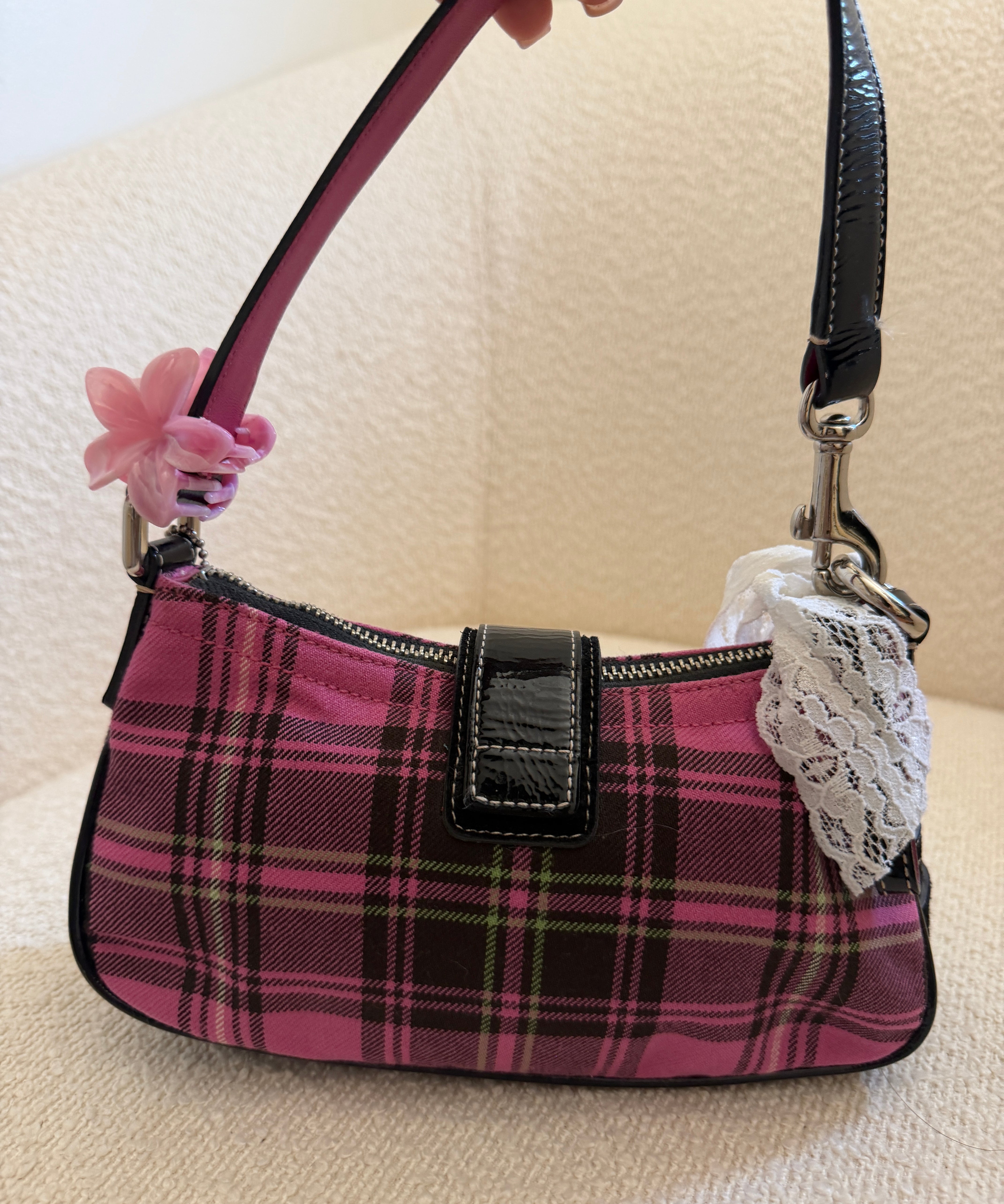 Rare Coach Pink Plaid Demi Hamptons Buckle Bag