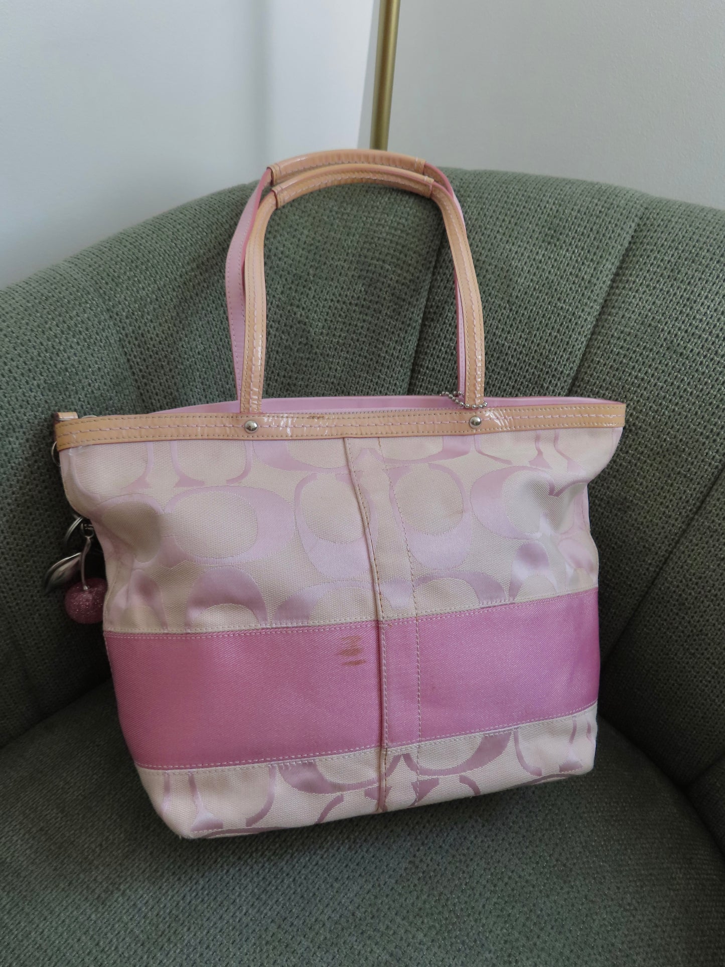Coach Pink Monogram Stripe Tote Bag