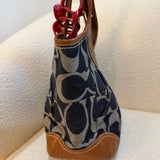 Coach Denim Leather Pleated Hobo Bag