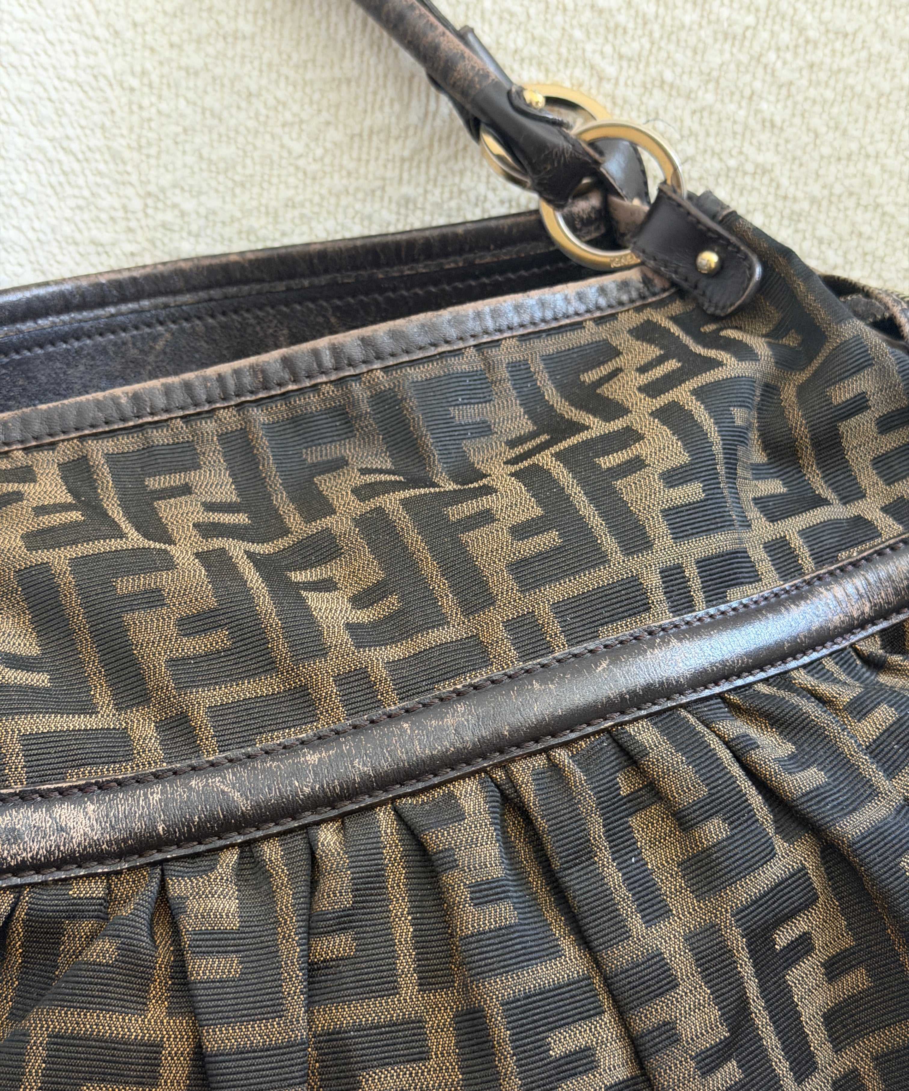 Fendi Tobacco Canvas Zucca Chef Large Shoulder Bag