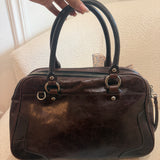 Coach Poppy Brown Leather Pushlock Satchel Bag
