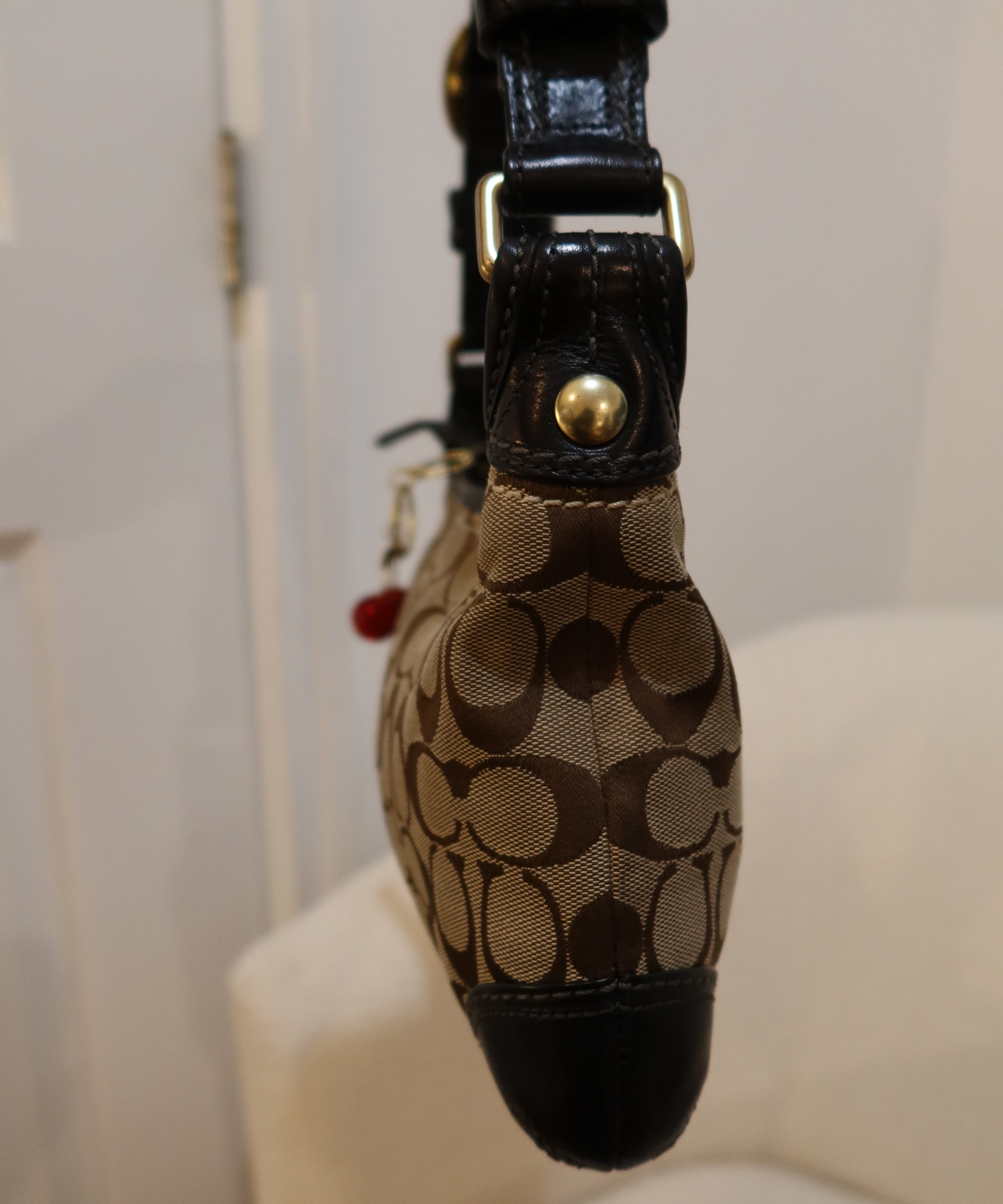 Coach Brown Monogram Shoulder Bag with Brass Hardware