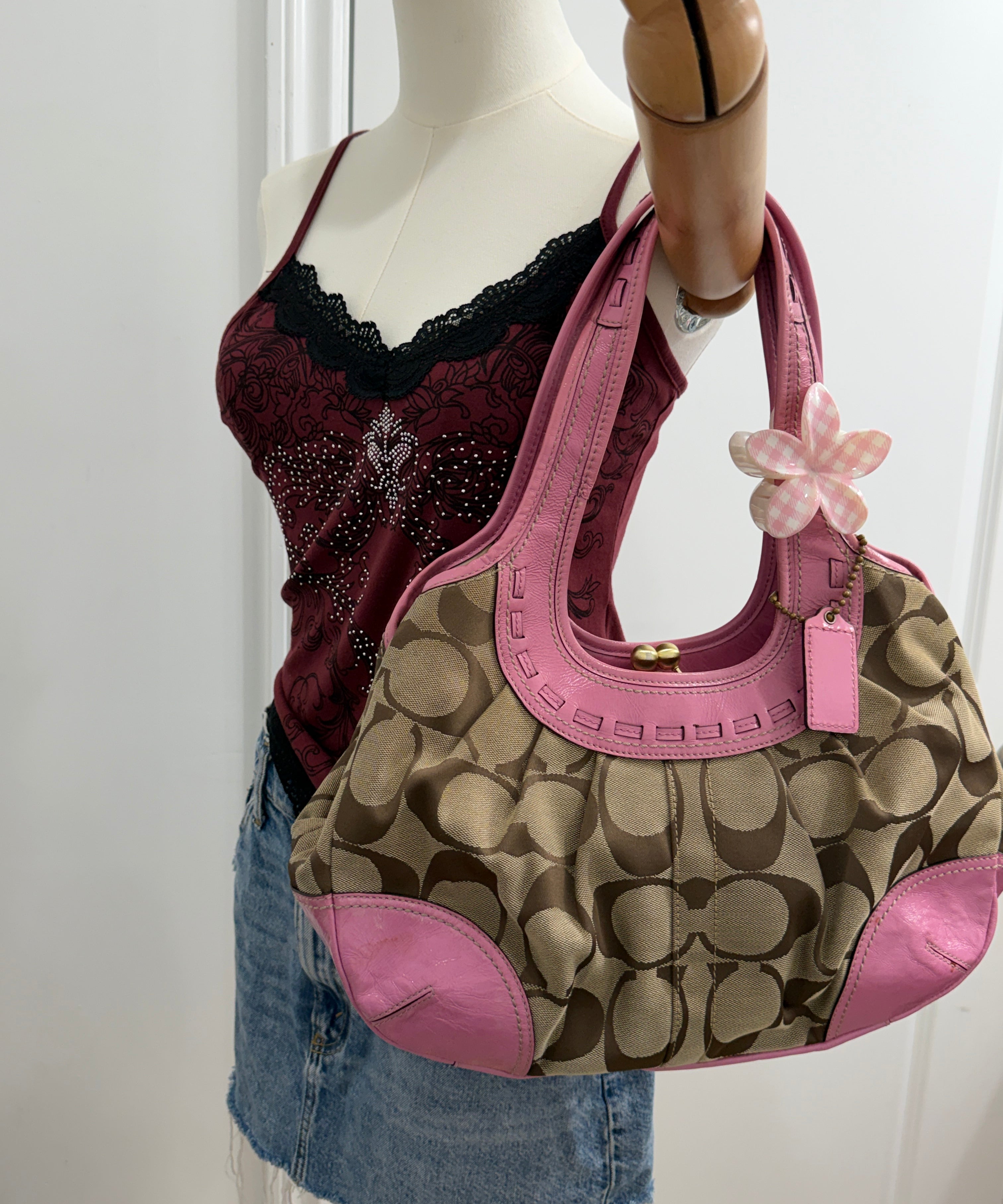 Coach Pink Canvas Ergo Kisslock Bag