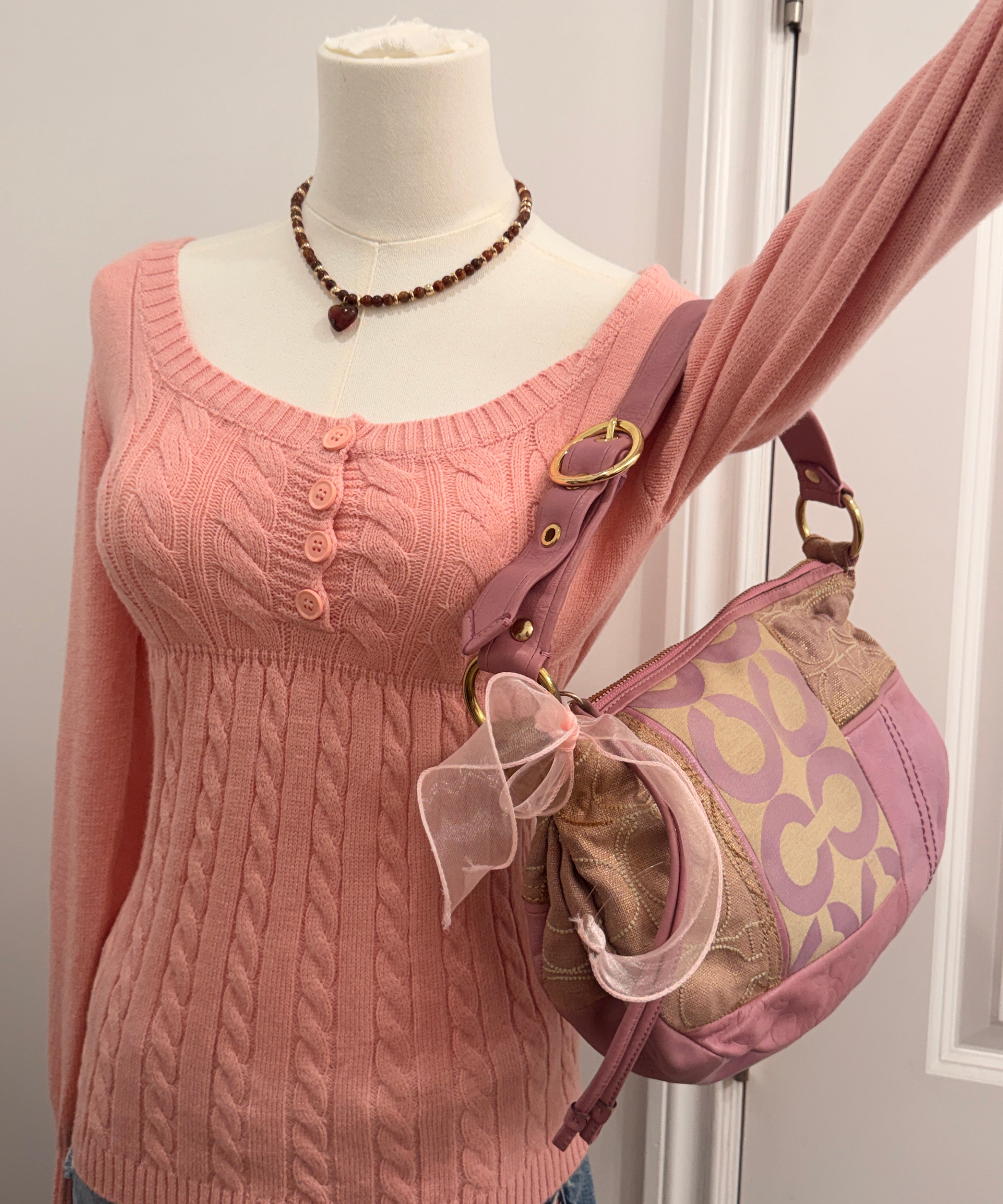 Coach Pink Op Art Patchwork Shoulder Bag
