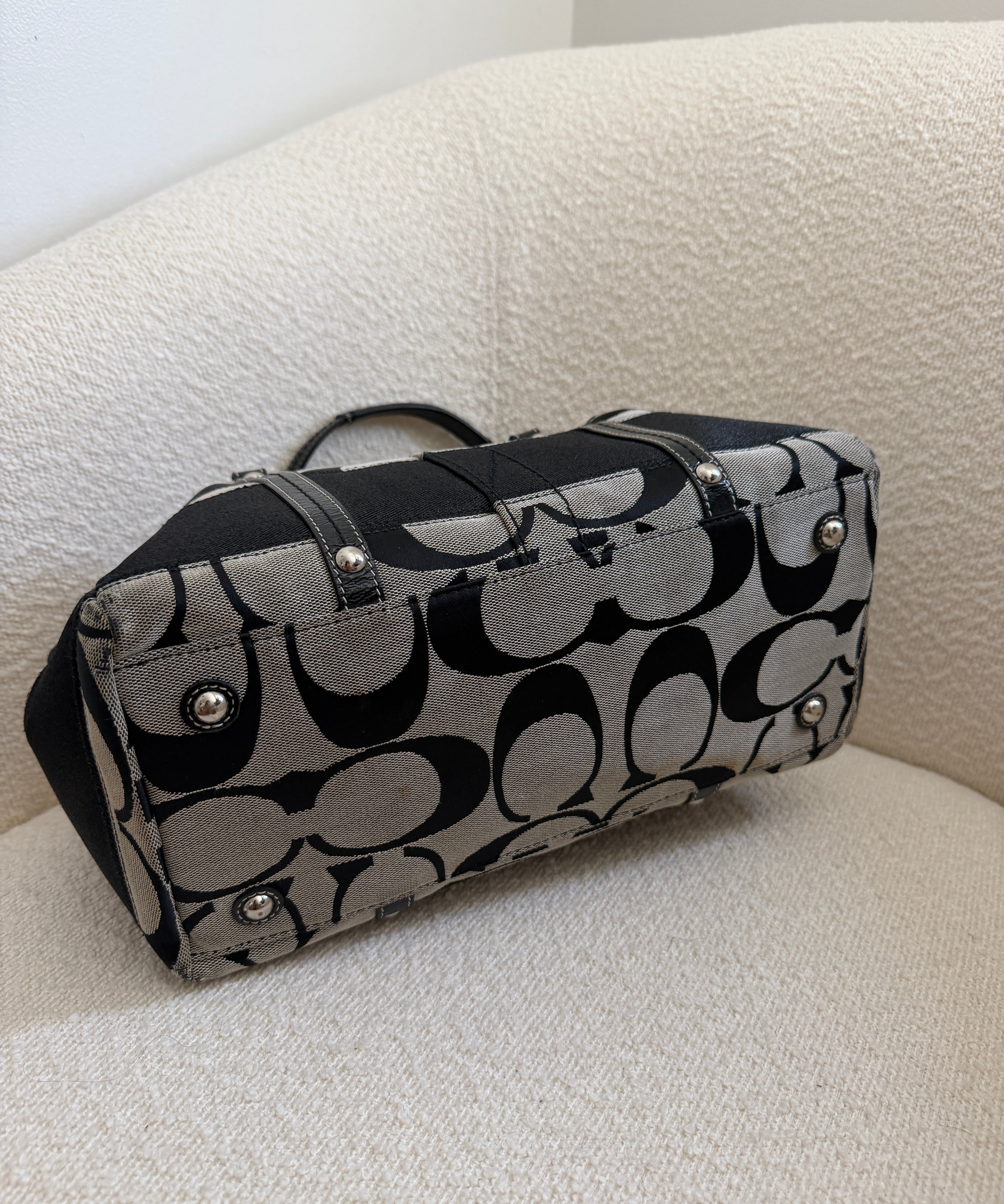 Coach Grey Stripe Signature Satchel Bag
