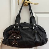 Archive Miu Miu Black Studded Flower Shoulder Bag