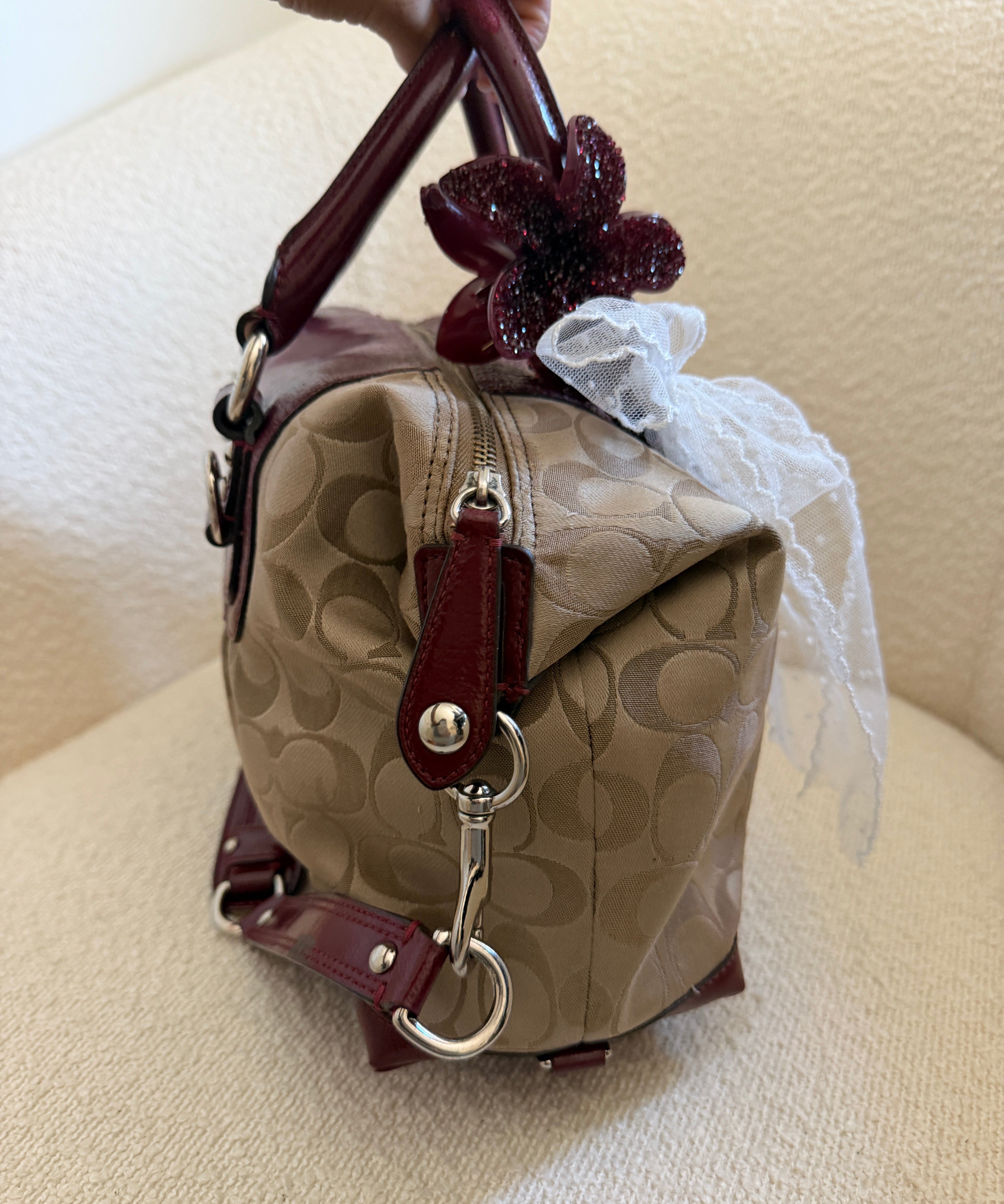 Coach Signature Ashley Bag with Red Patent Trim