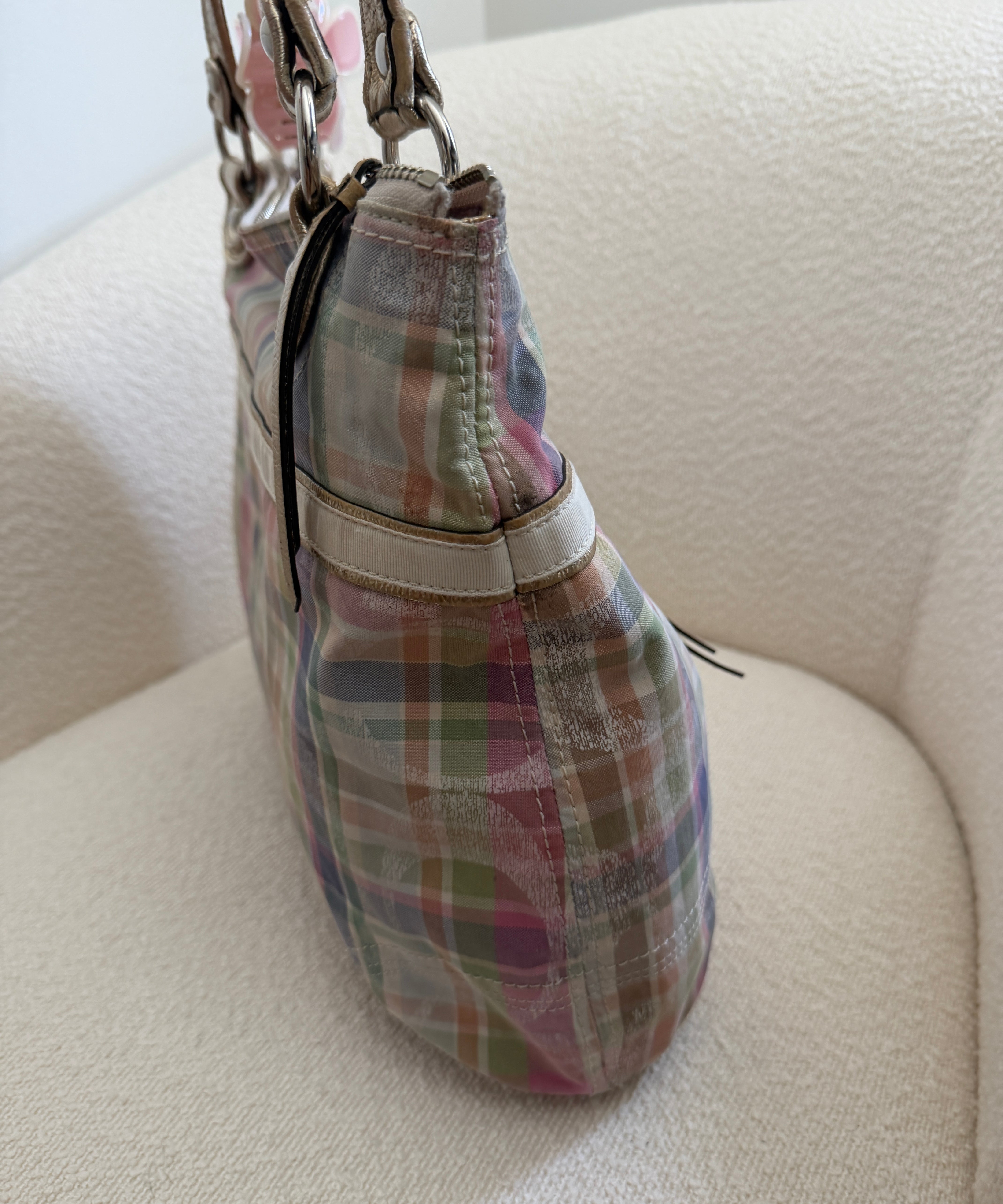 Coach Plaid Madras Poppy Tote Bag