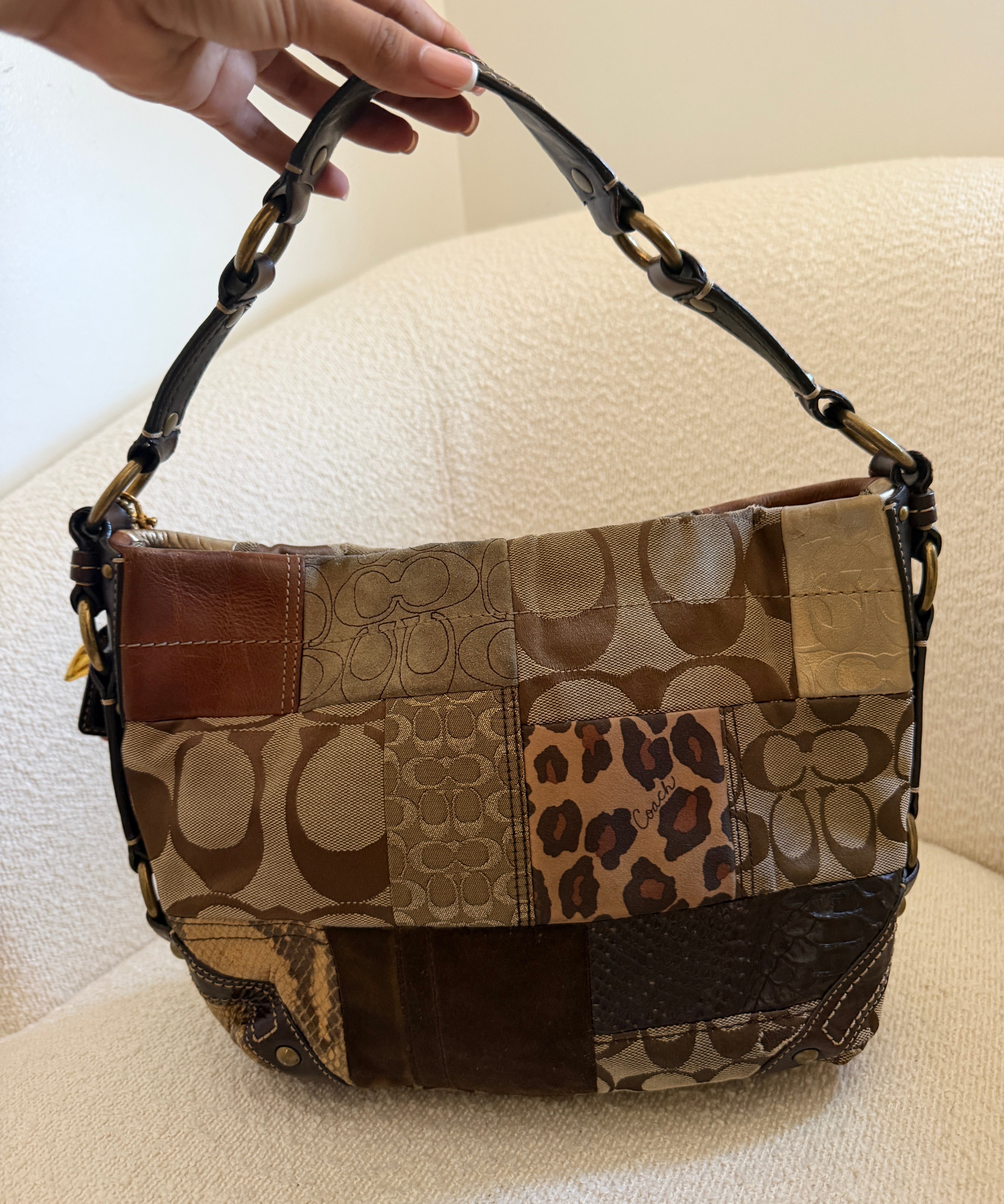 Coach Medium Leopard Patchwork Carly Bag