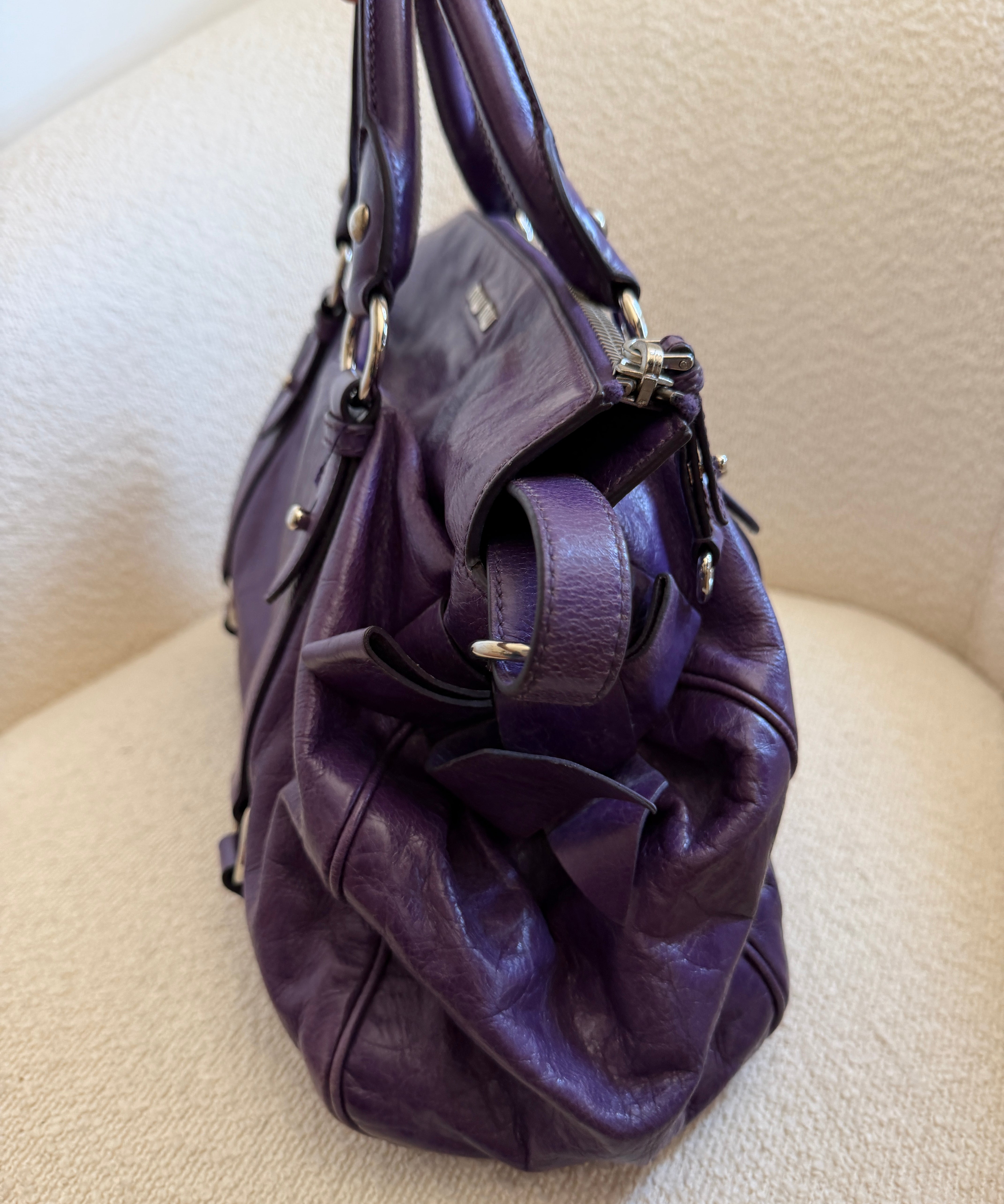 Miu Miu Purple Vitello Lux 2-Way Leather Hand Bag