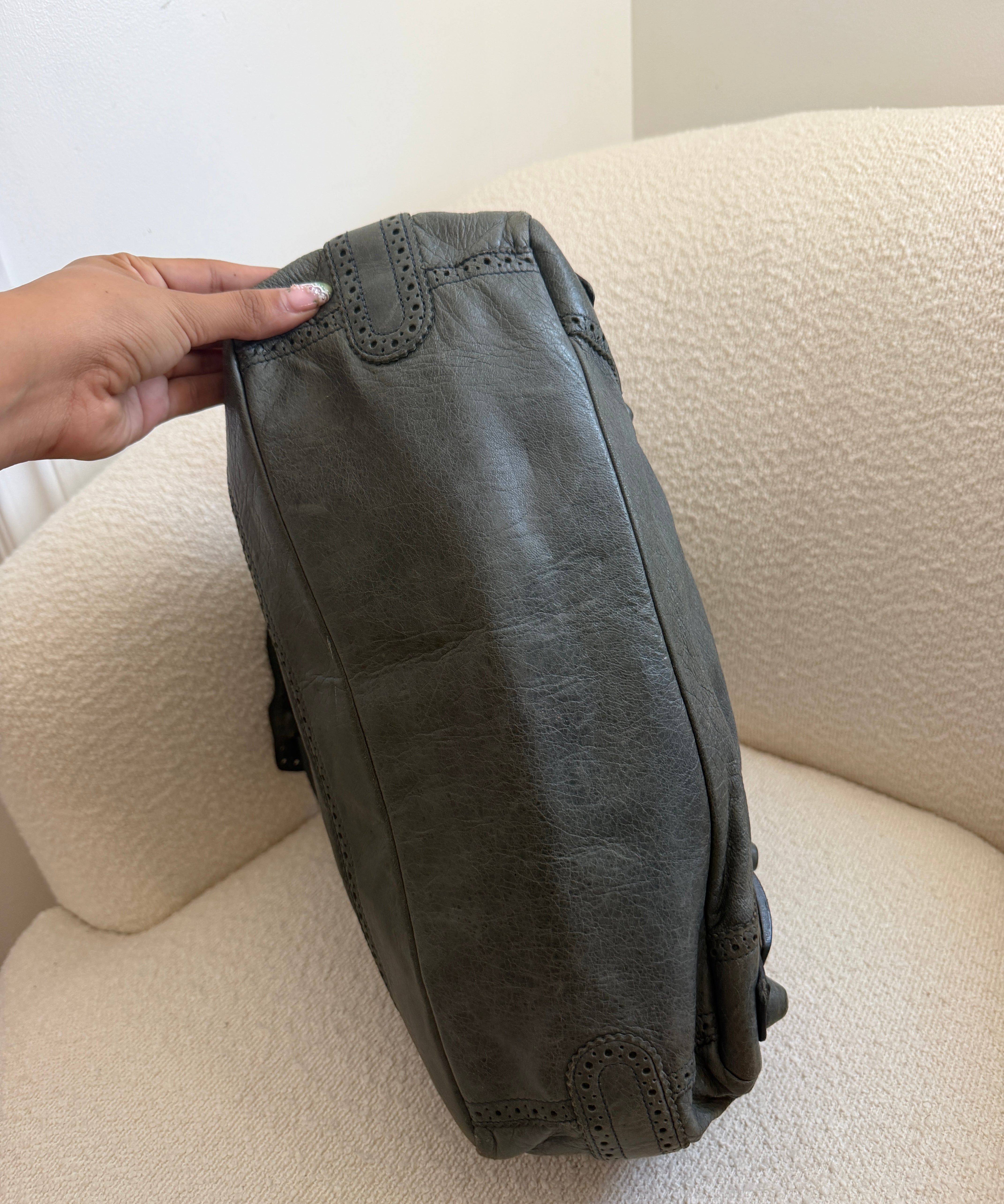 Grey Balenciaga Giant City Bag with Brogue Hardware